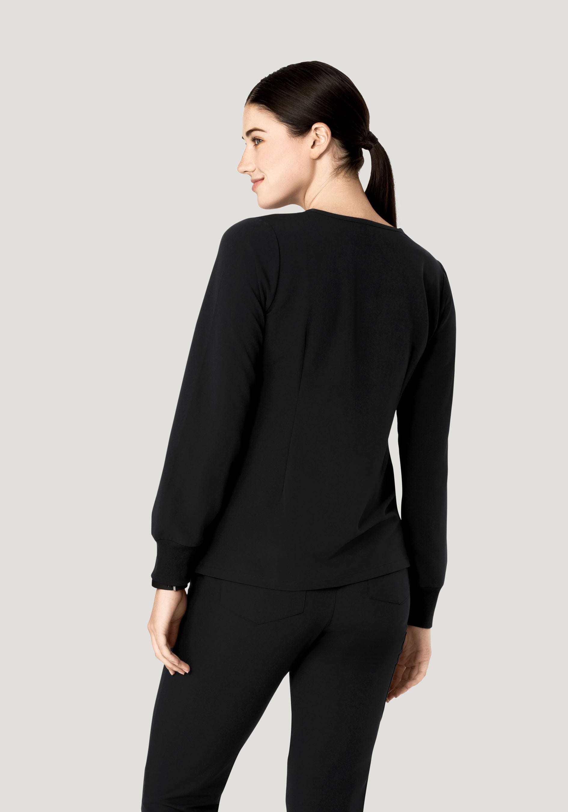 Long Sleeve Notch Neck Top Black