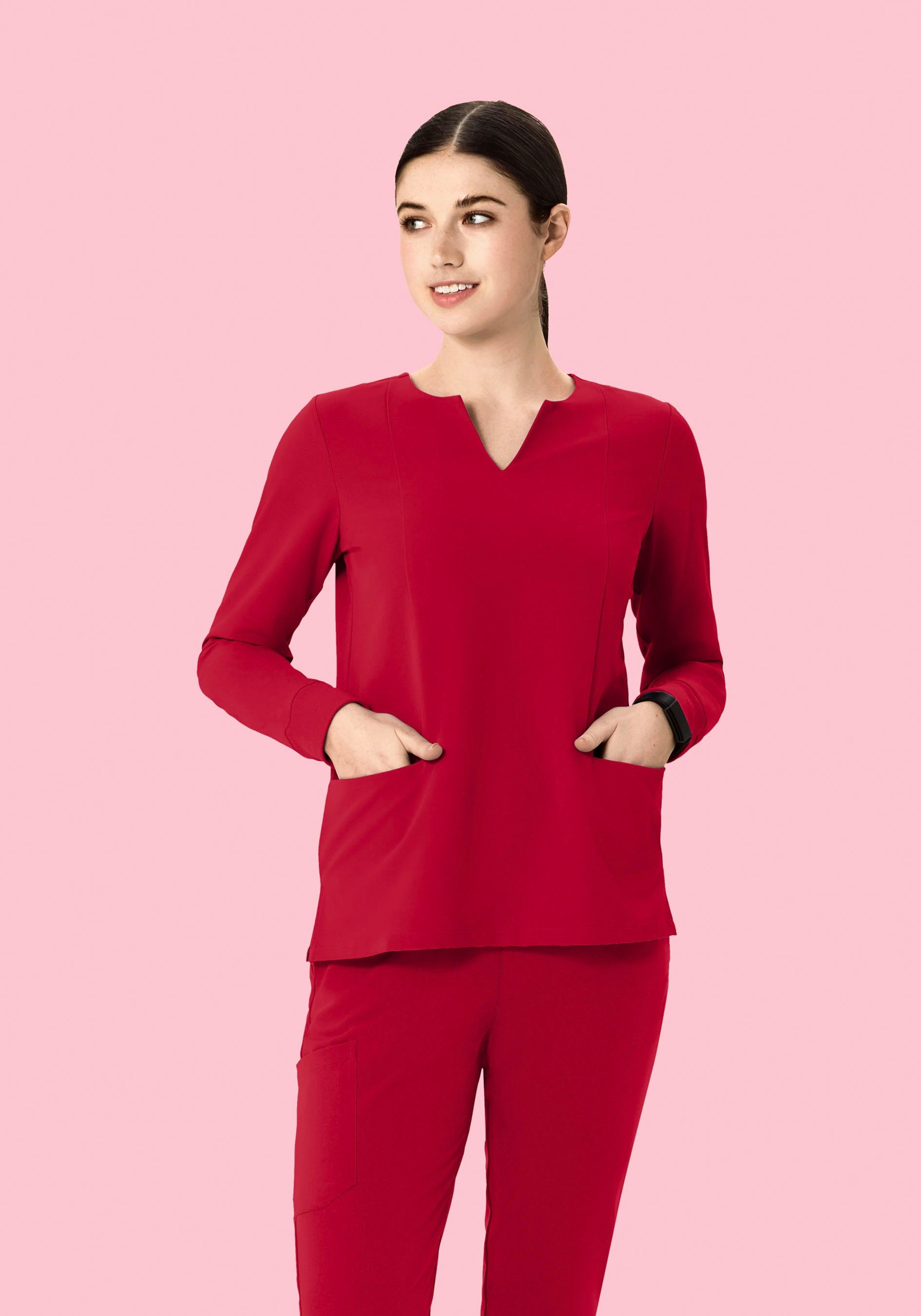 Long Sleeve Notch Neck Top Crimson
