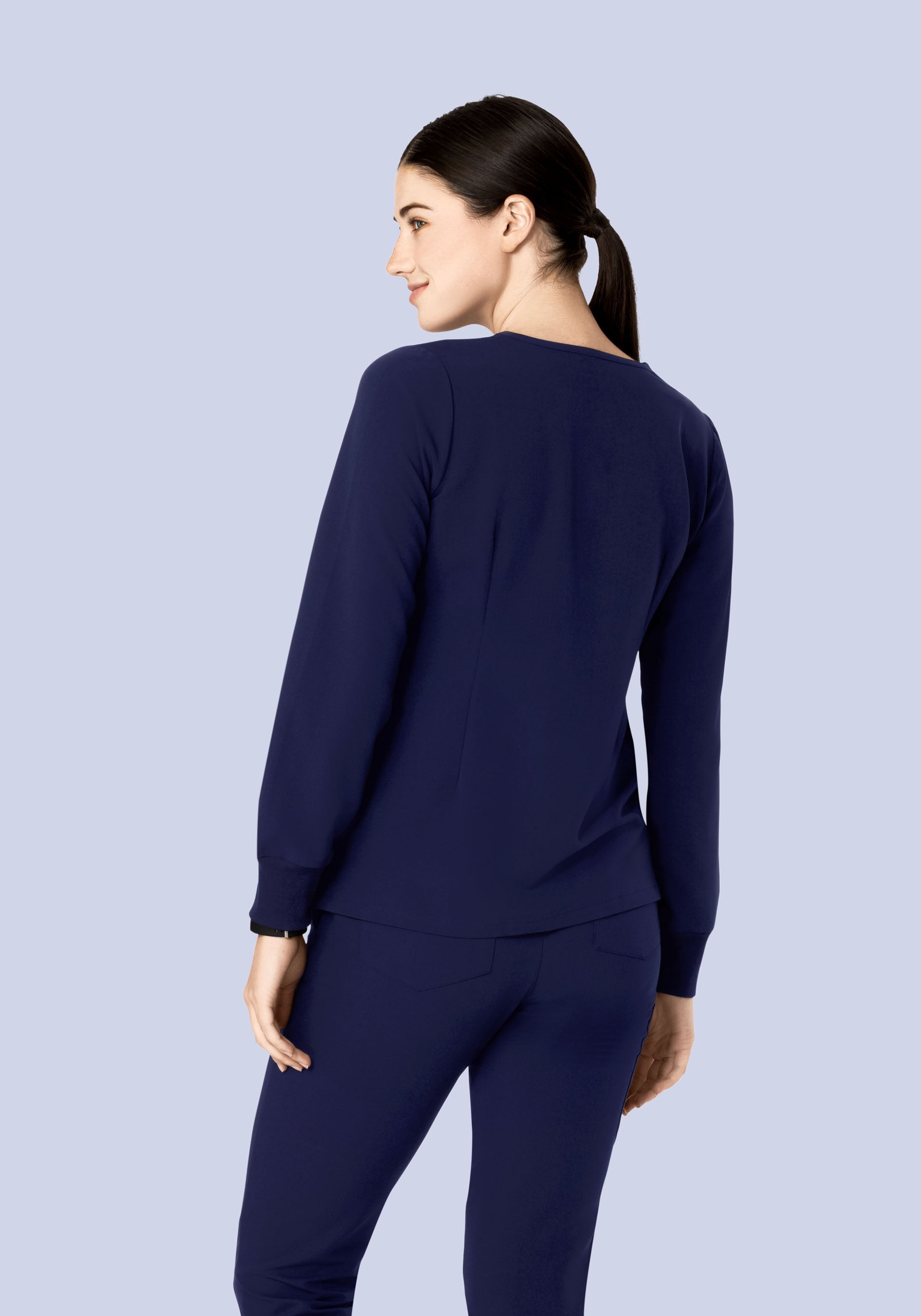 Long Sleeve Notch Neck Top Navy