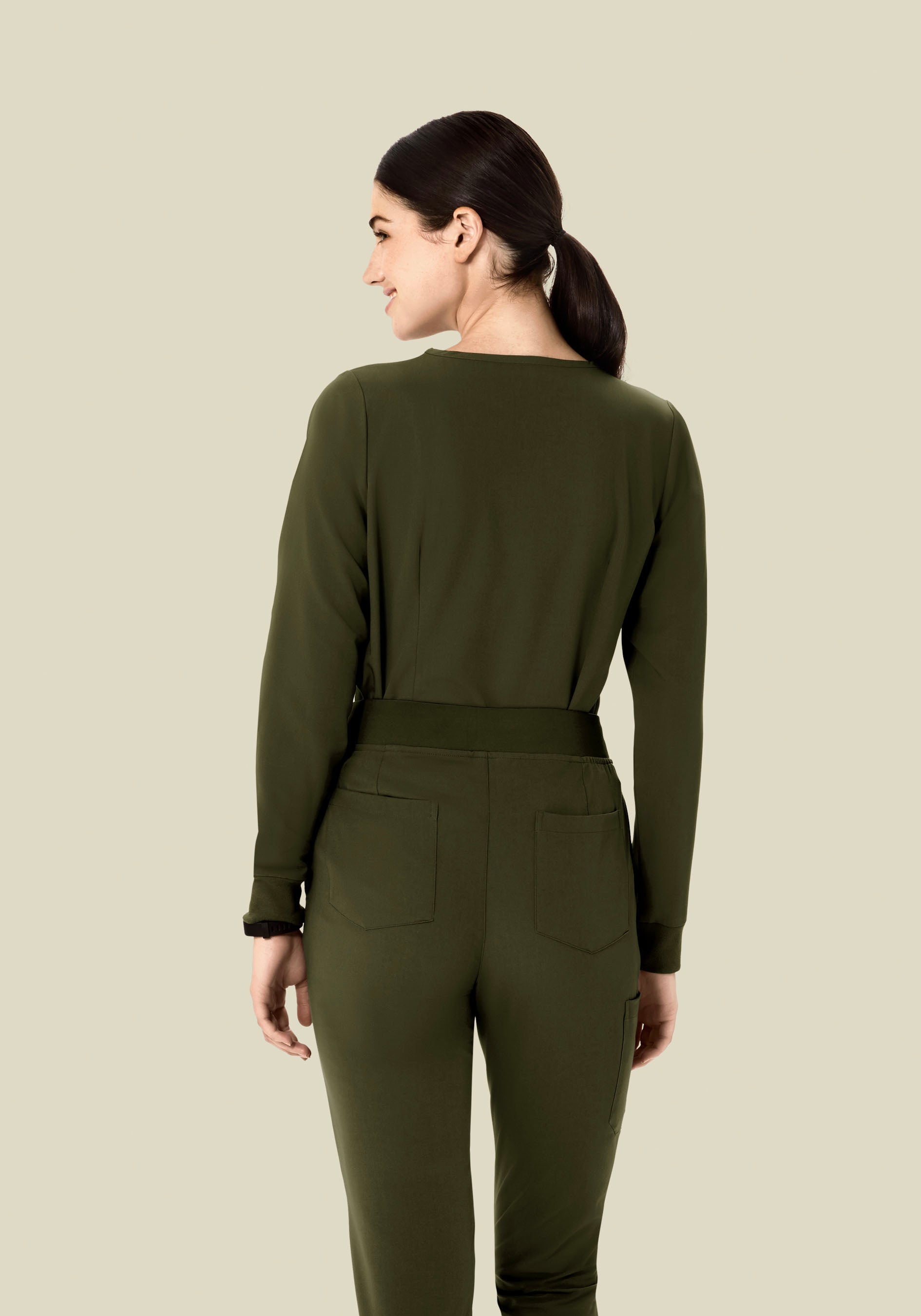 Long Sleeve Notch Neck Top Olive