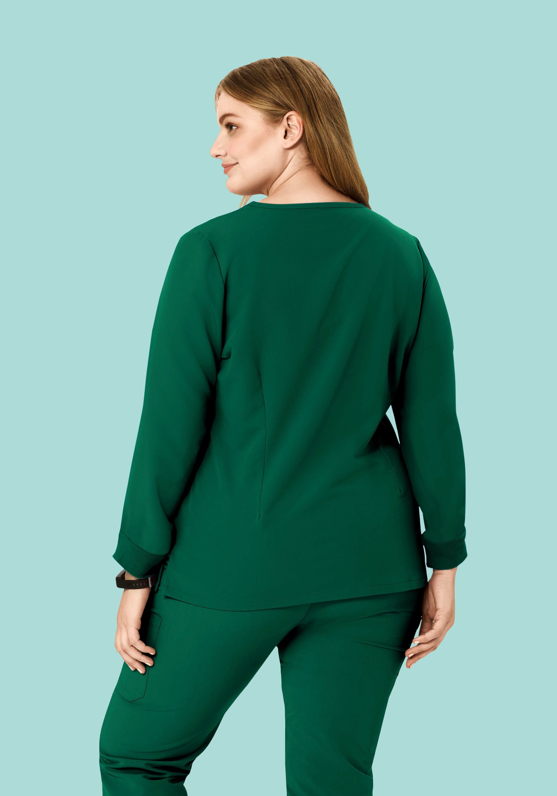 Long Sleeve Notch Neck Top Hunter Green