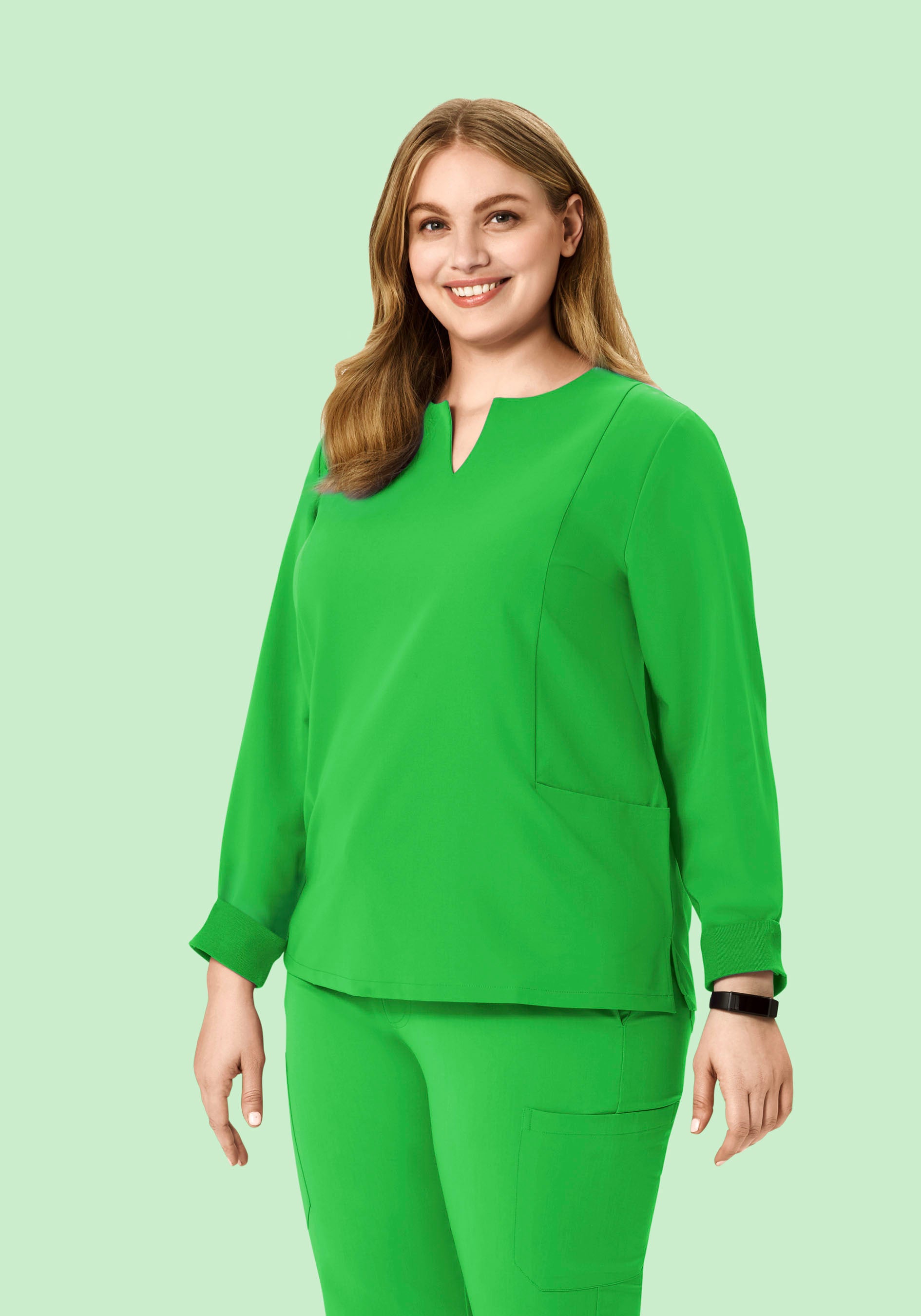 Long Sleeve Notch Neck Top Kelly Green