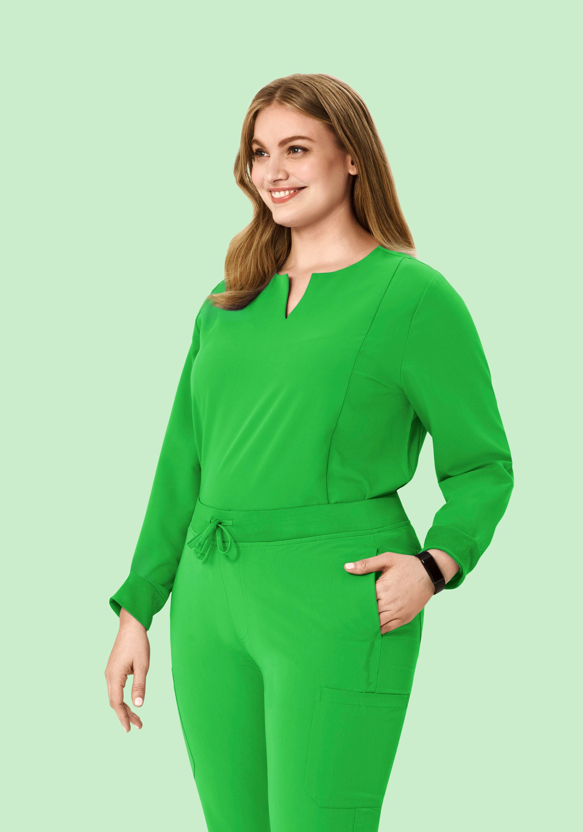 Long Sleeve Notch Neck Top Kelly Green