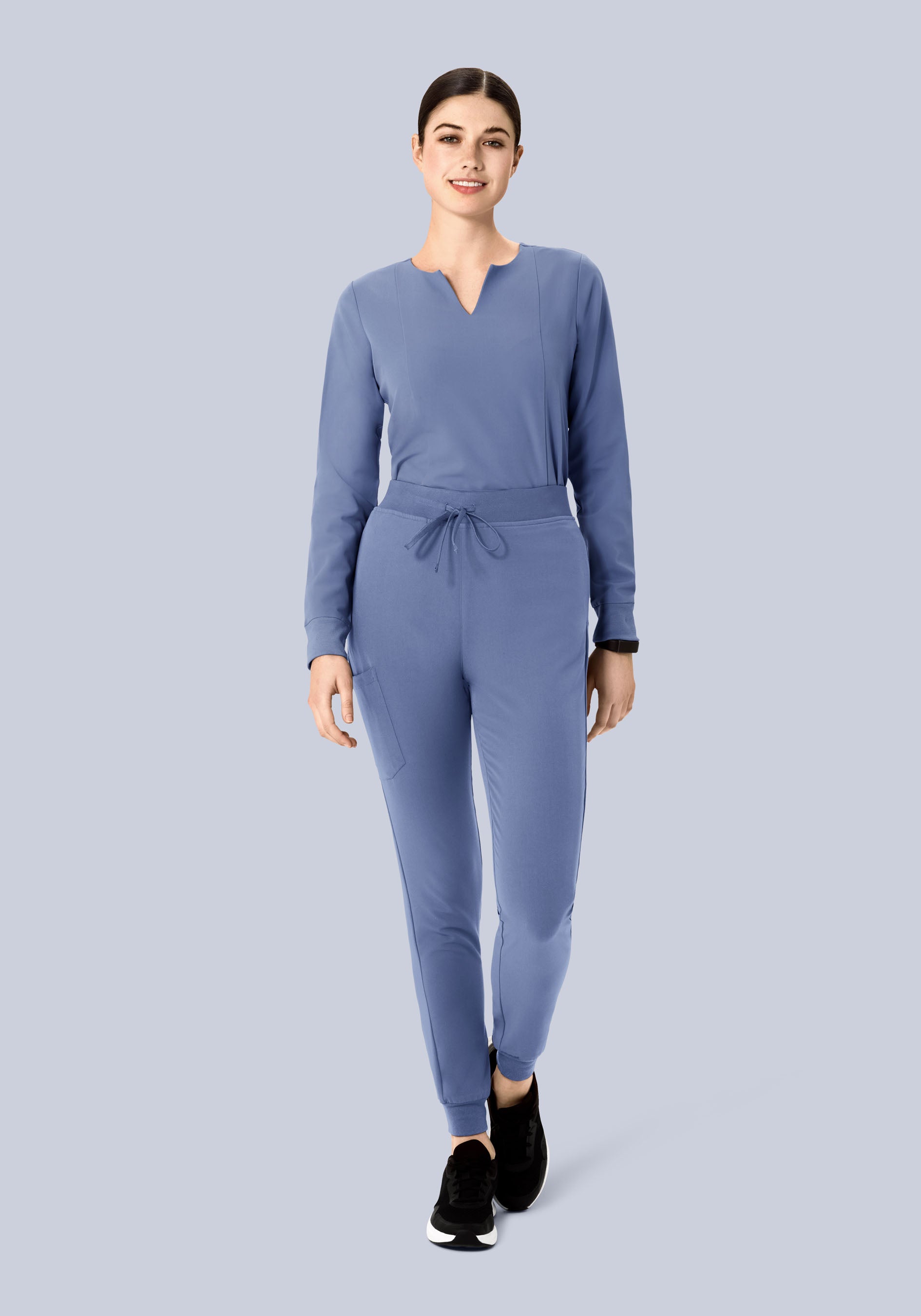 Long Sleeve Notch Neck Top Periwinkle