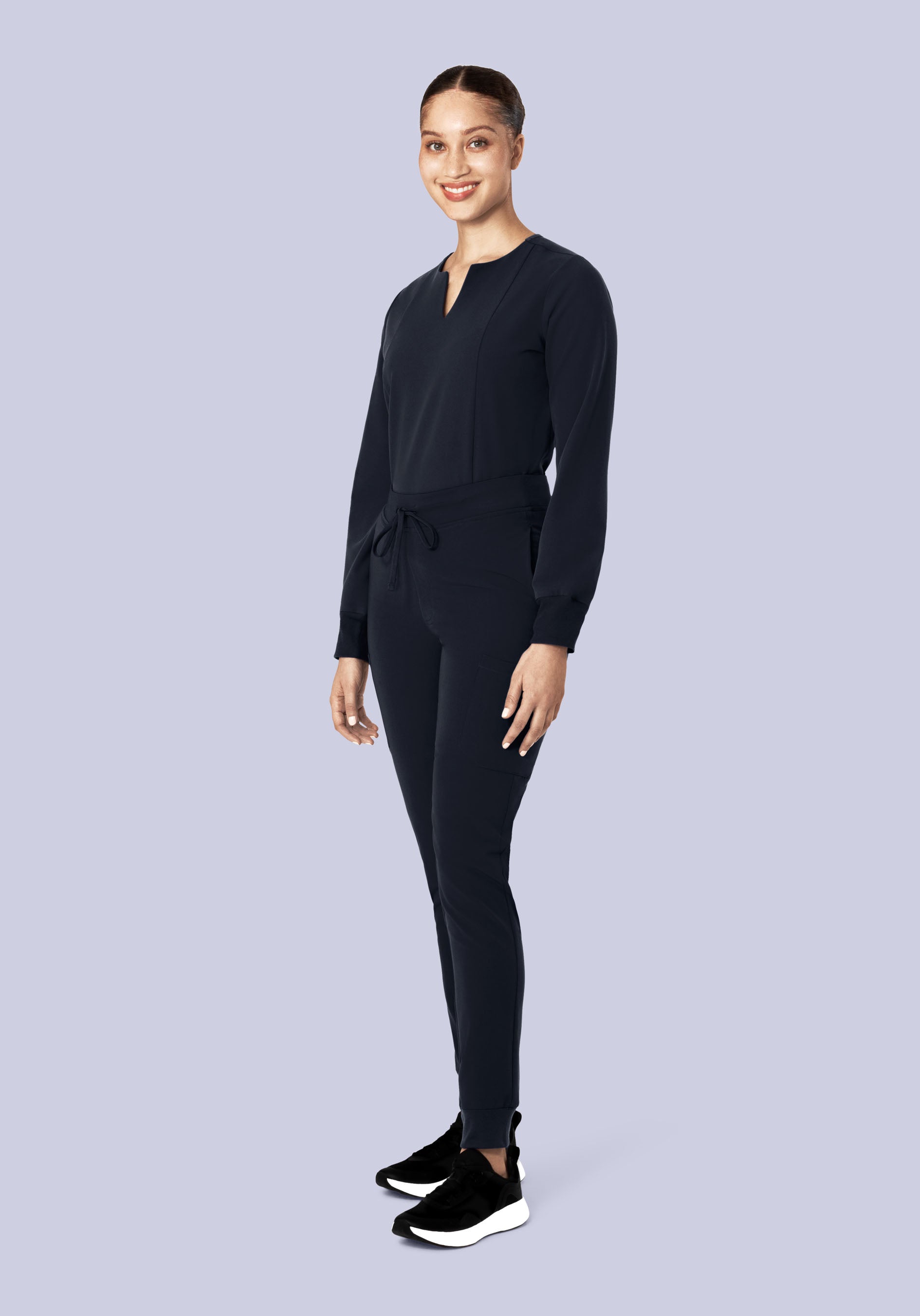 Long Sleeve Notch Neck Top Midnight Navy