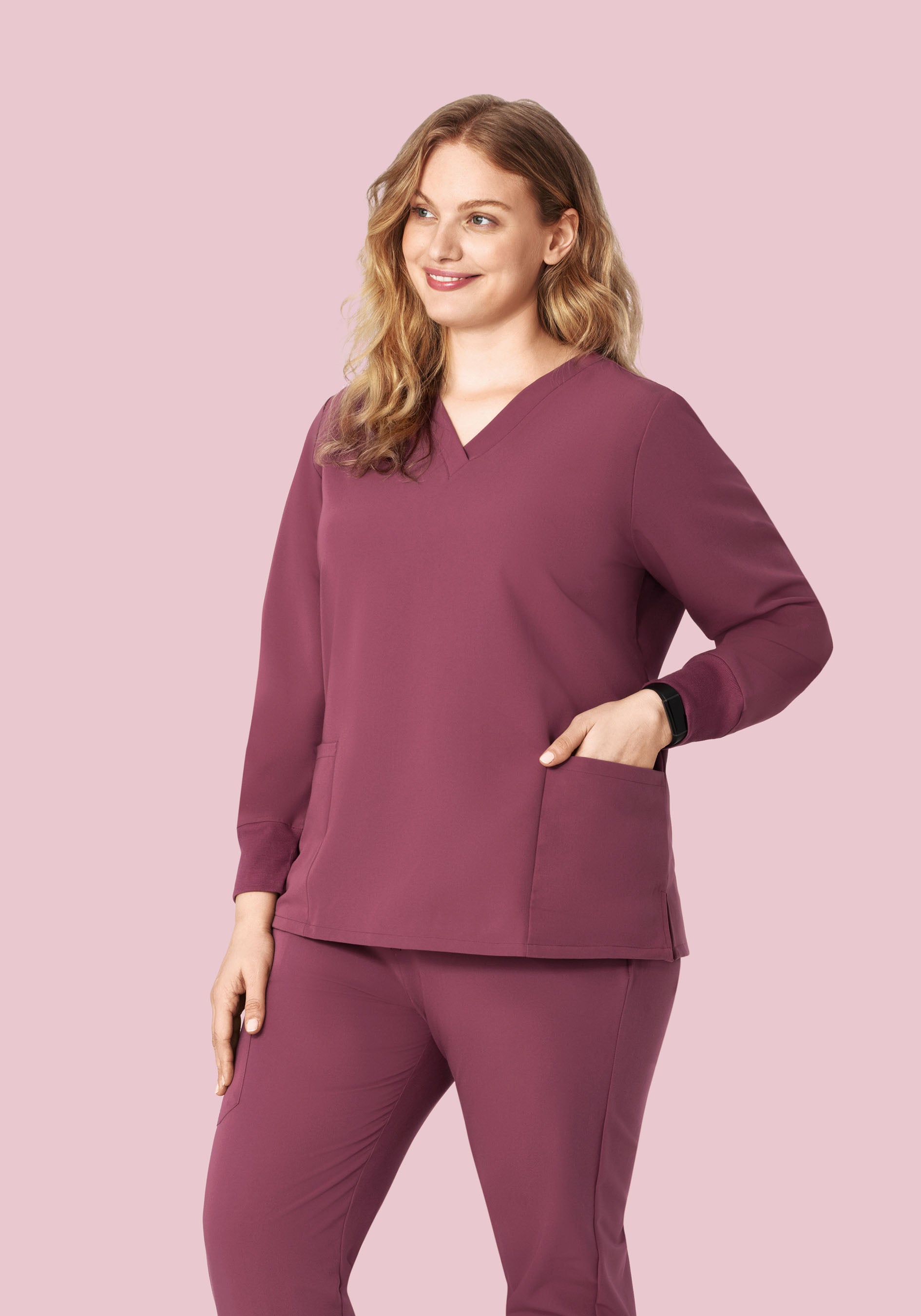 Long Sleeve 6 Pocket Top Deep Mauve