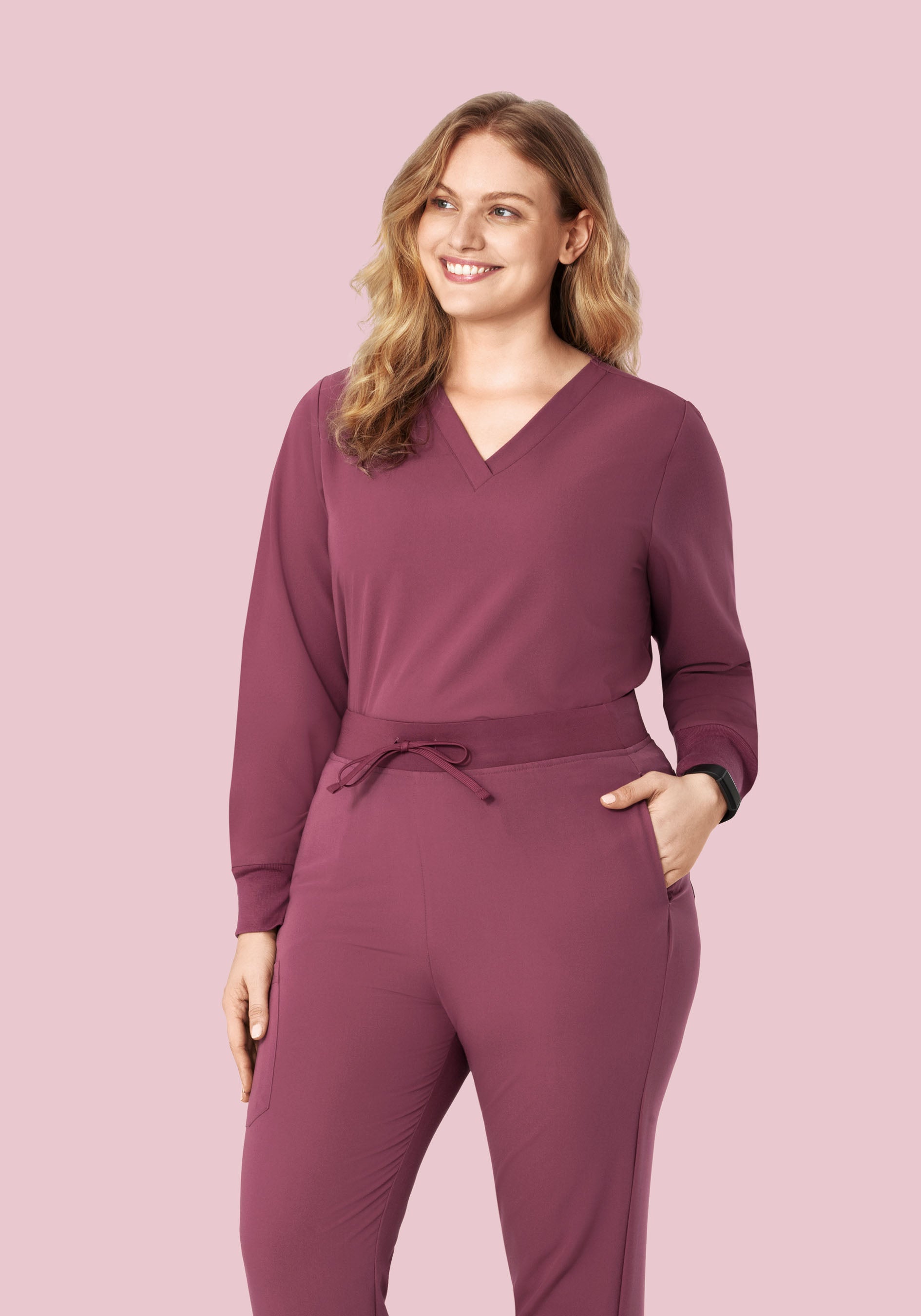 Long Sleeve 6 Pocket Top Deep Mauve