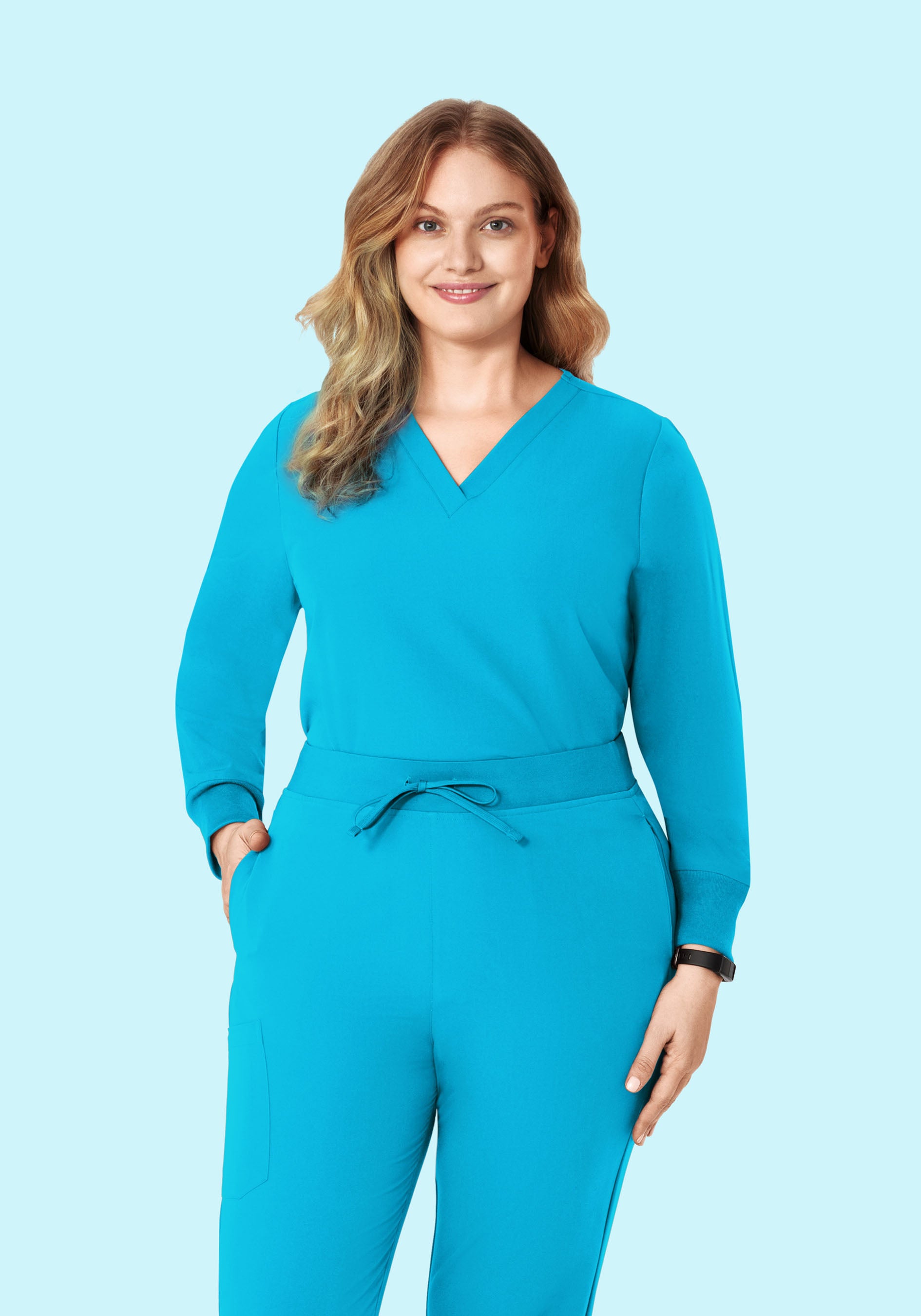 Long Sleeve 6 Pocket Top Pacific Blue