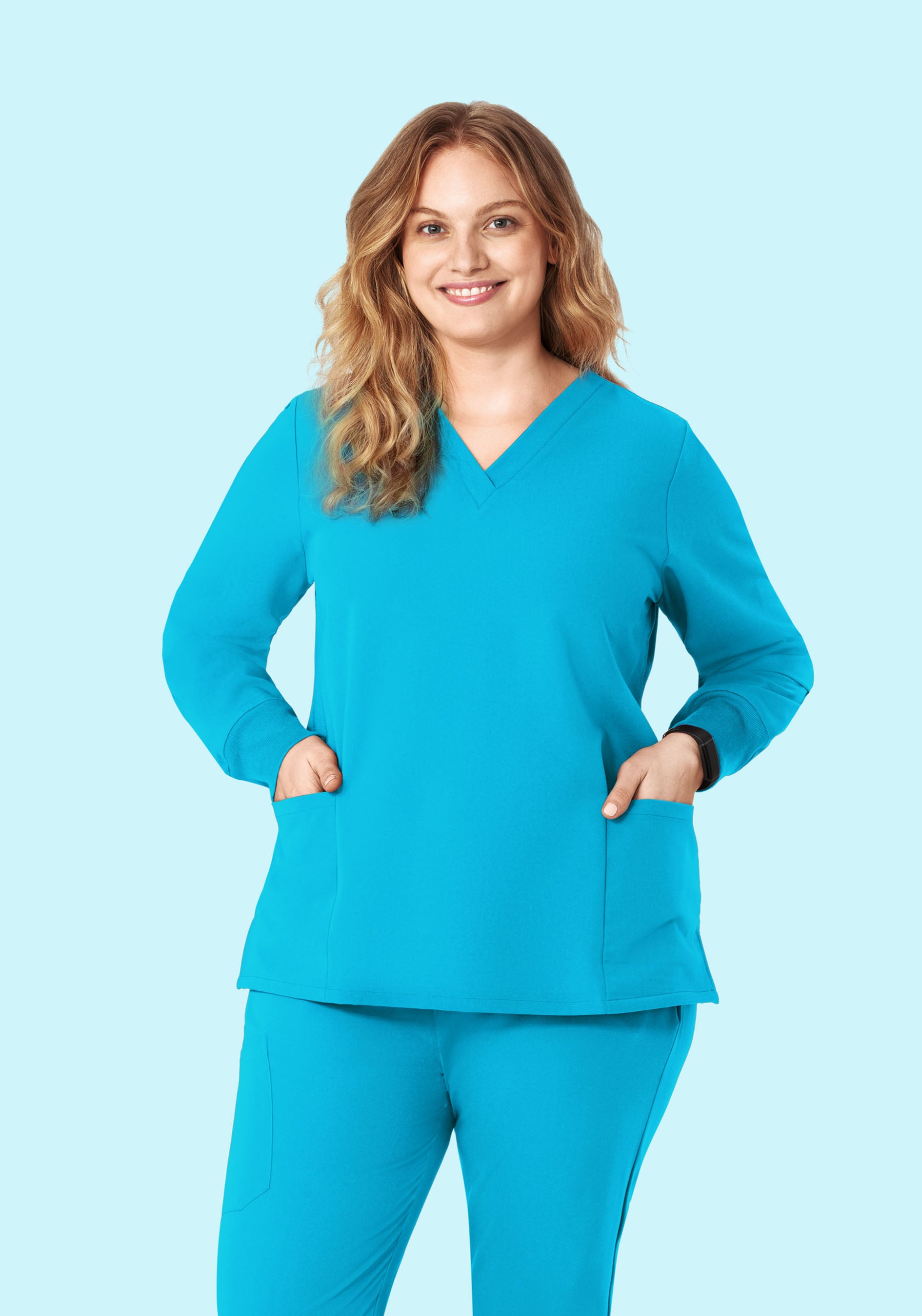 Long Sleeve 6 Pocket Top Pacific Blue