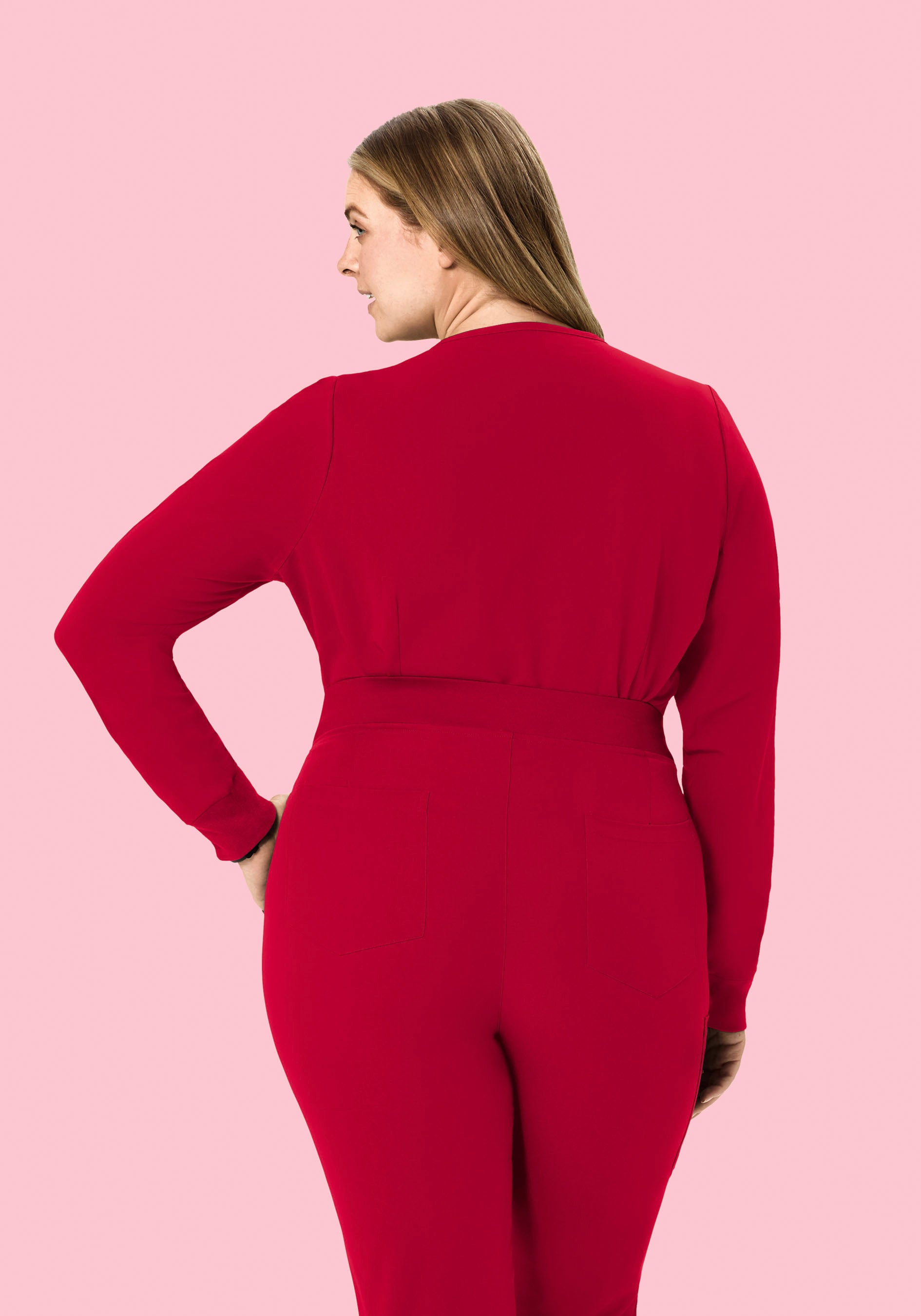 Long Sleeve 6 Pocket Top Crimson