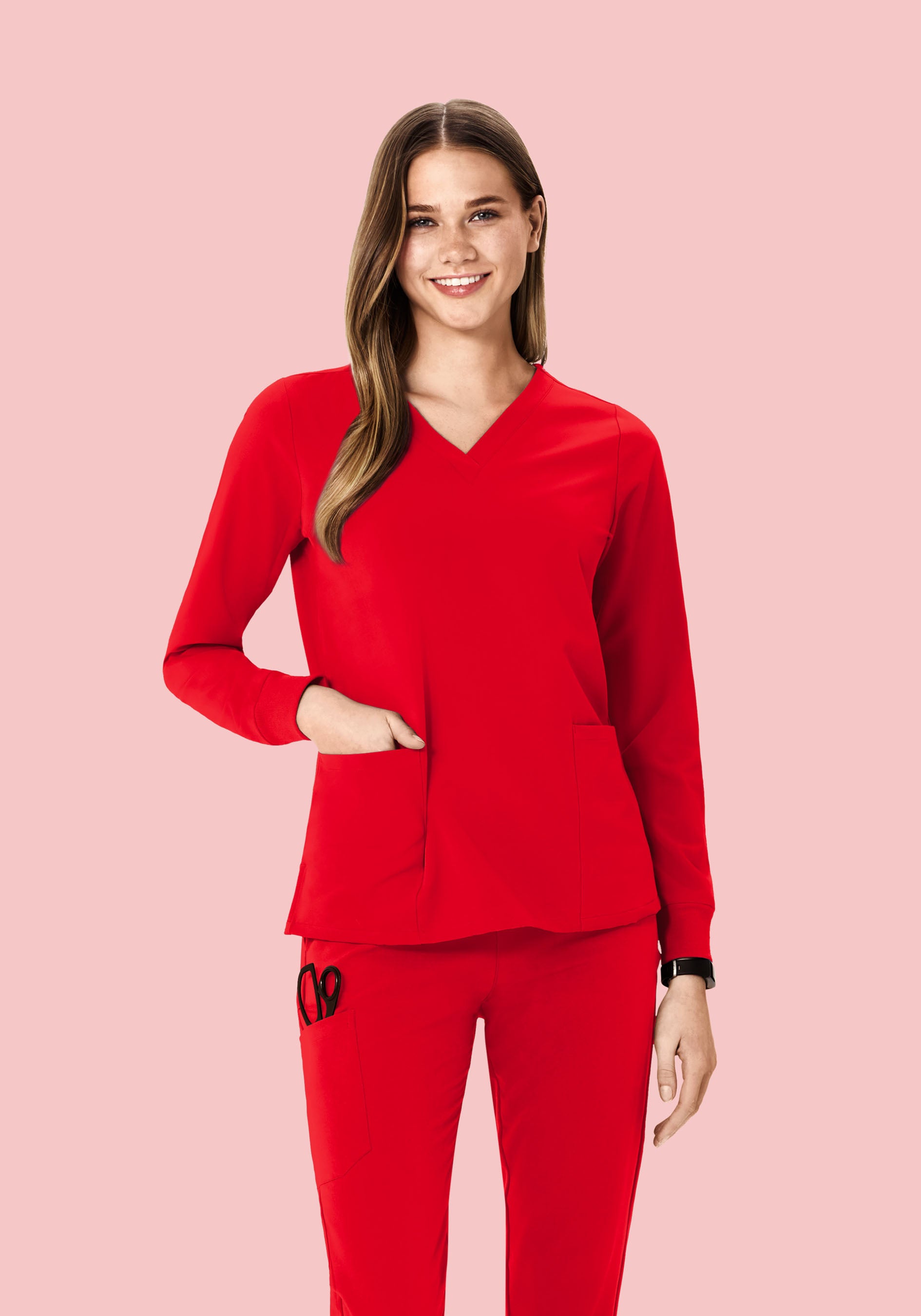 Long Sleeve 6 Pocket Top Candy Red
