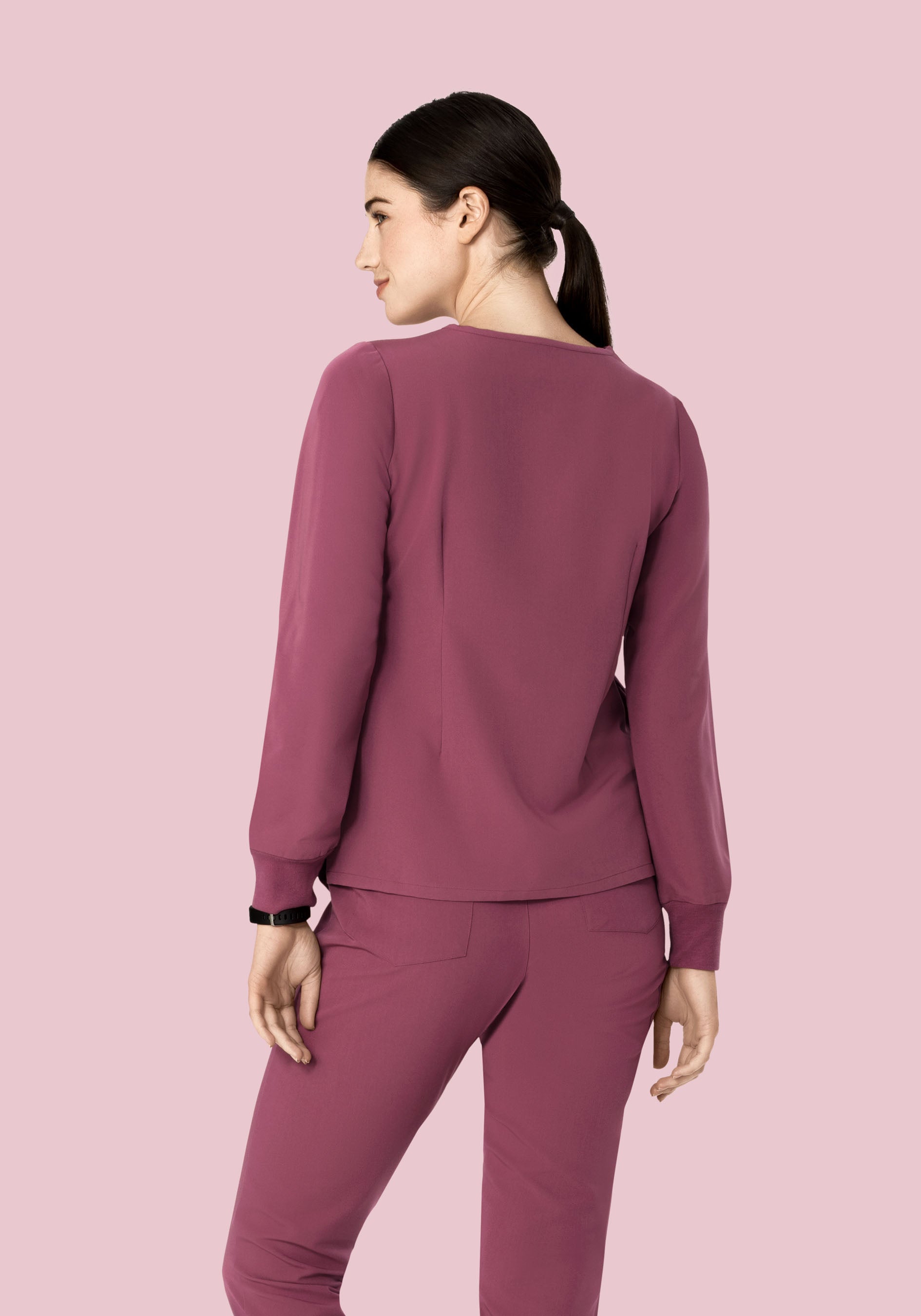 Long Sleeve 6 Pocket Top Deep Mauve