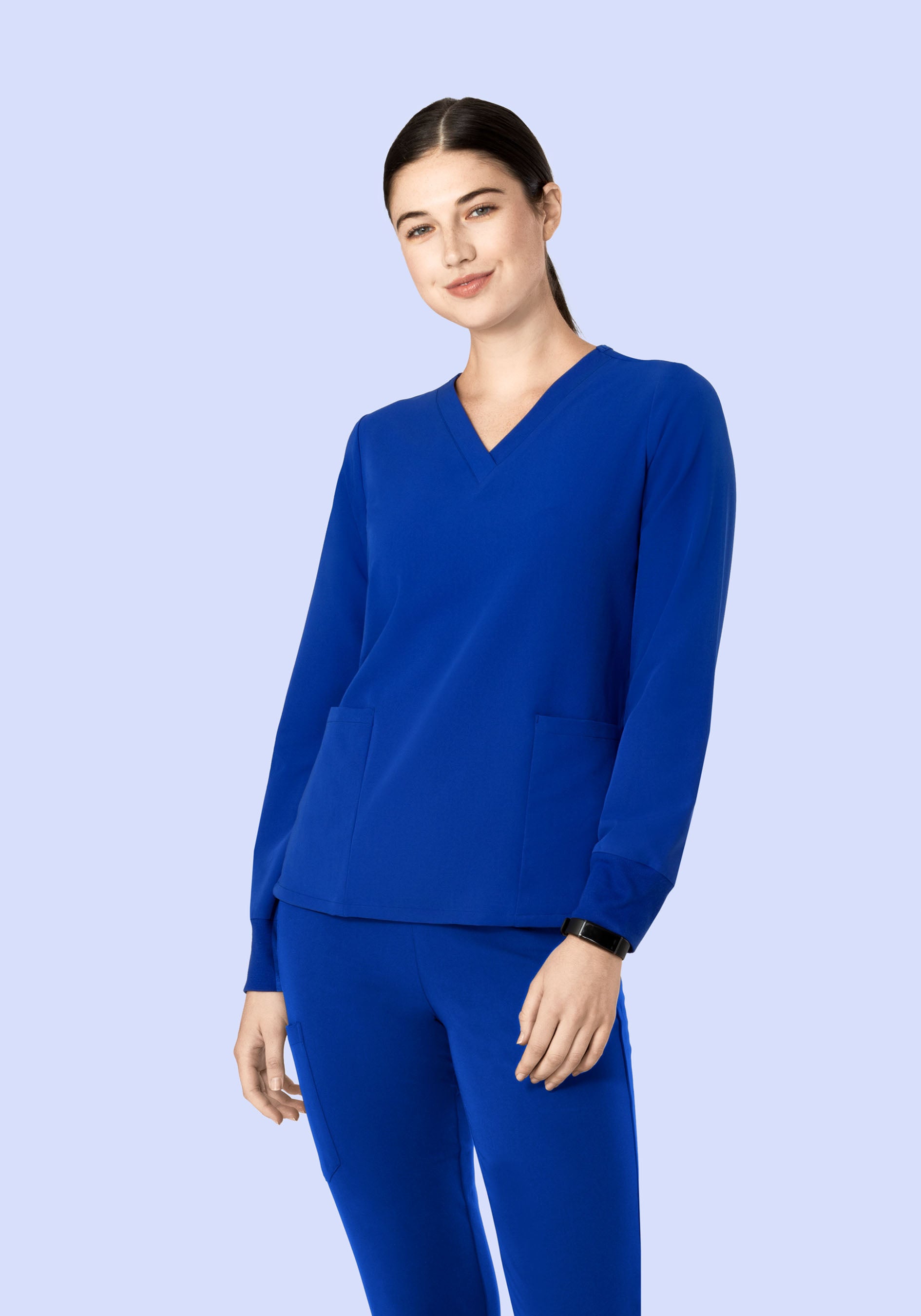 Women's Long Sleeve V-Neck 6-Pocket Scrub Top - Galaxy Blue