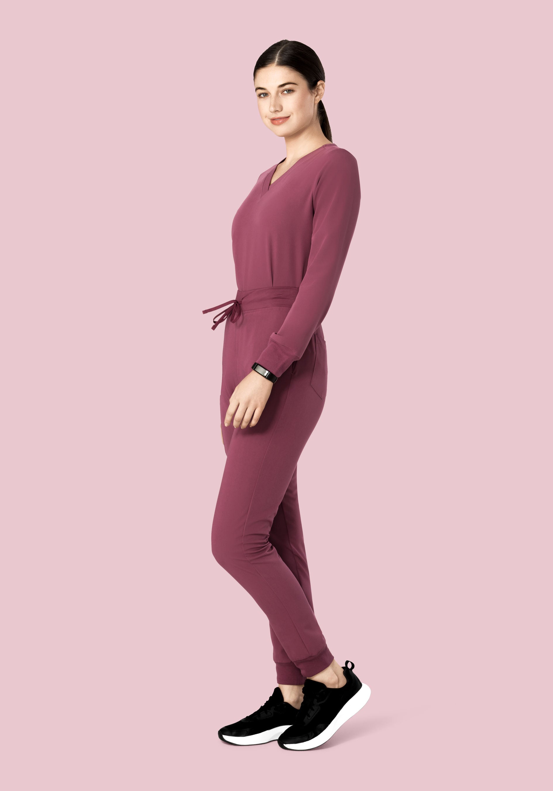 Long Sleeve 6 Pocket Top Deep Mauve