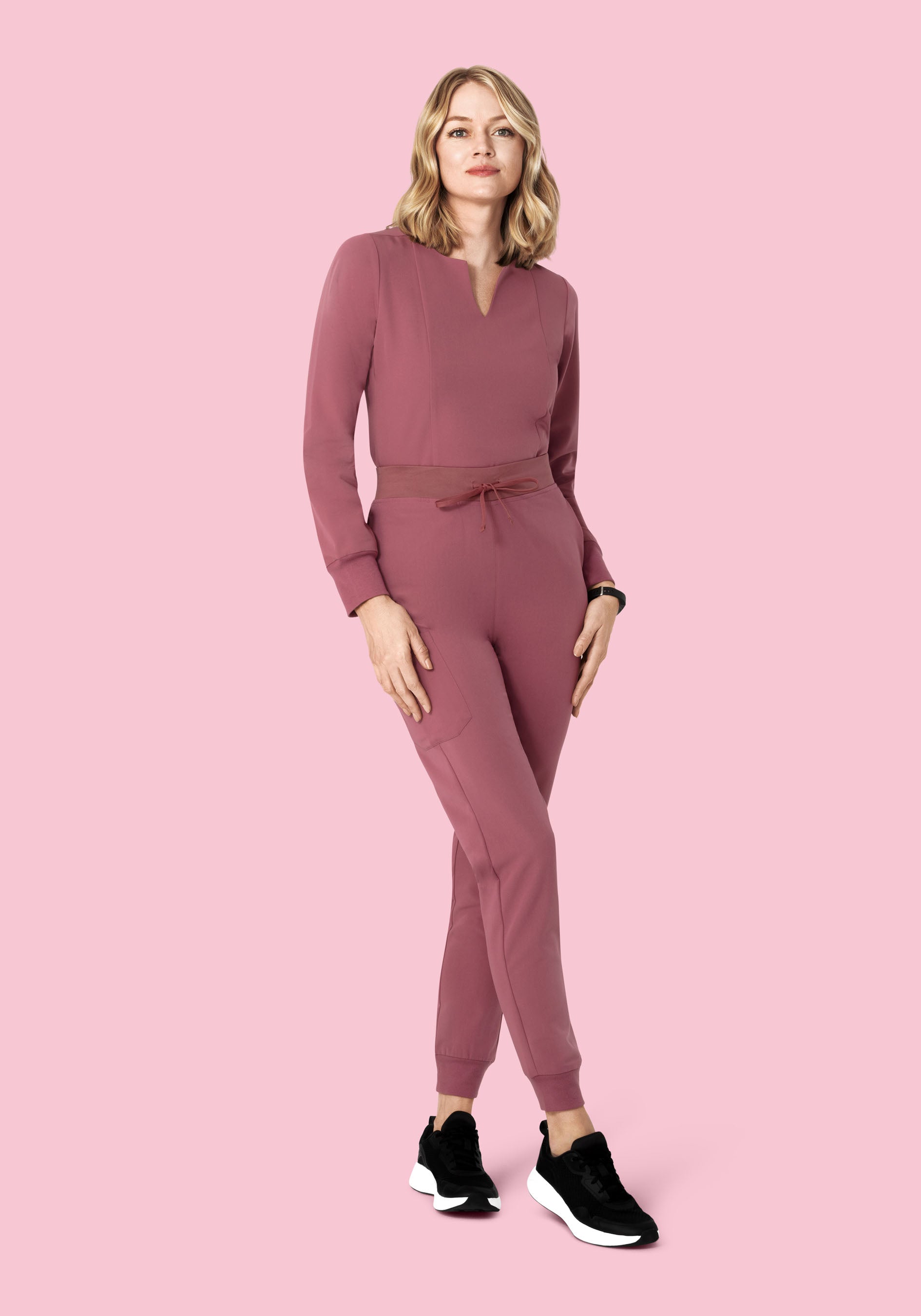 Long Sleeve Notch Neck Top Mauve