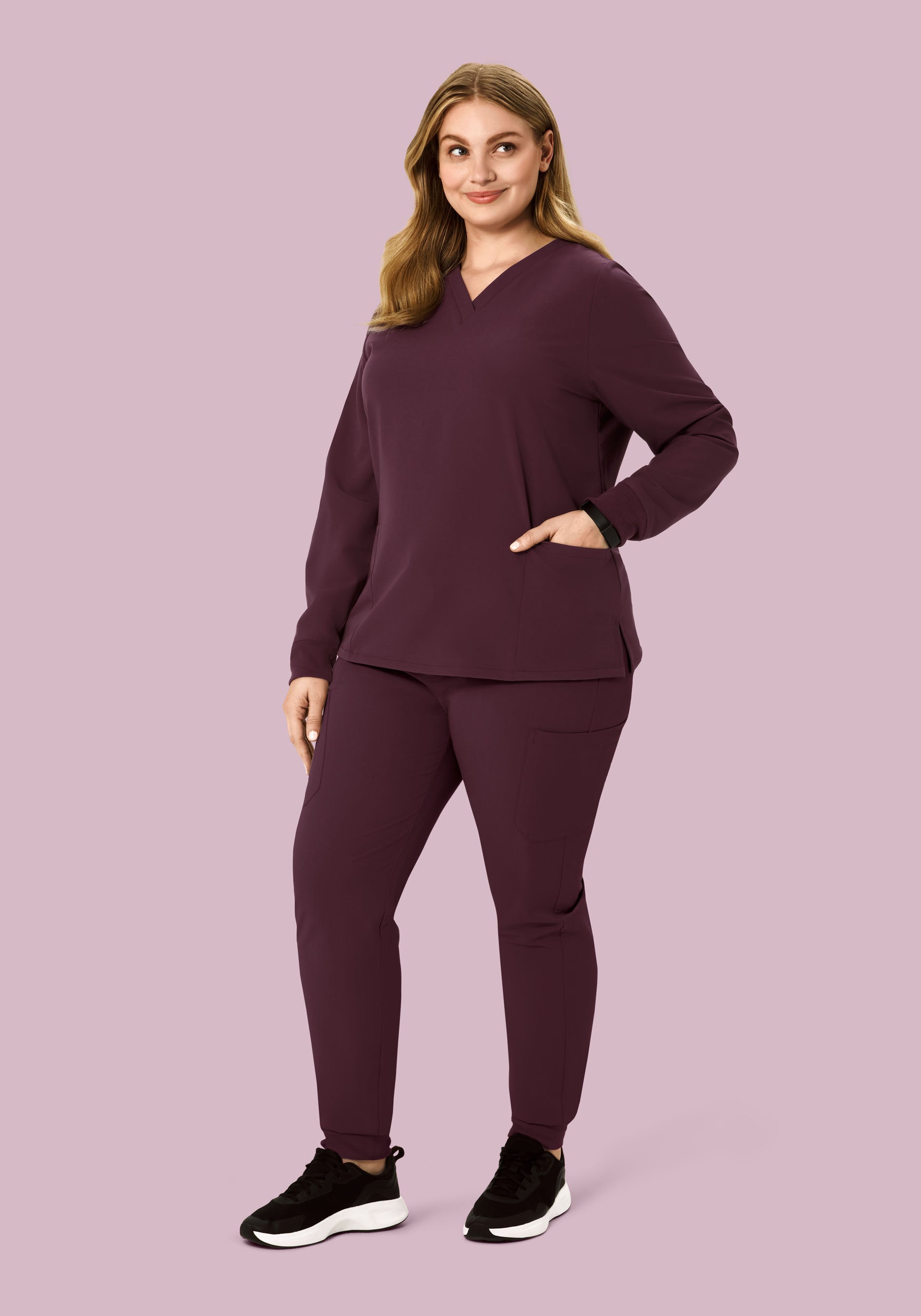 Long Sleeve 6 Pocket Top Merlot
