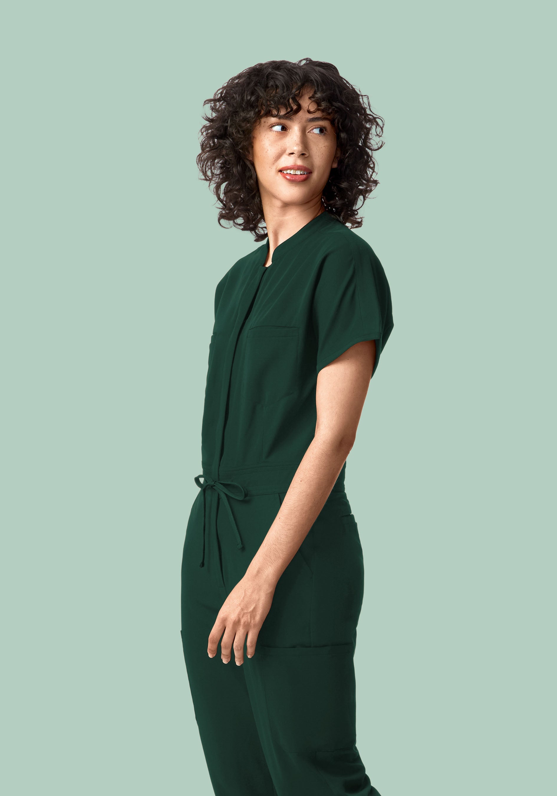 Mandarin Dolman Cargo Jumpsuit Midnight Green