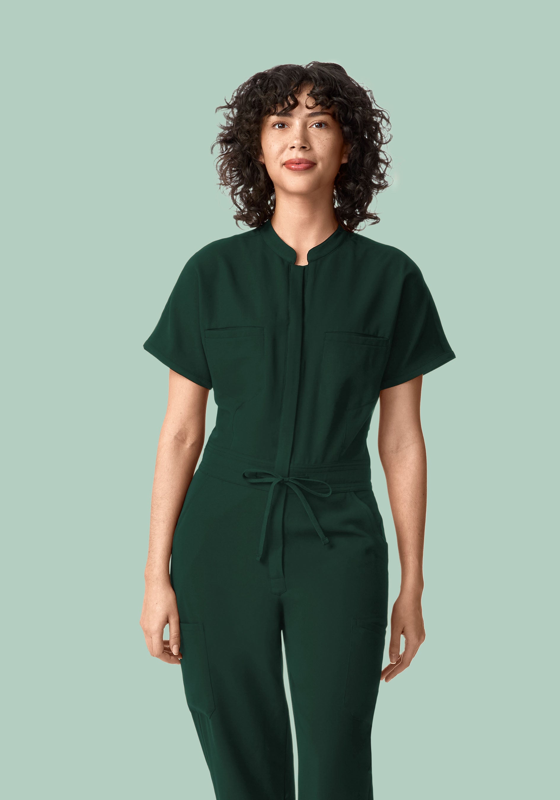 Mandarin Dolman Cargo Jumpsuit Midnight Green