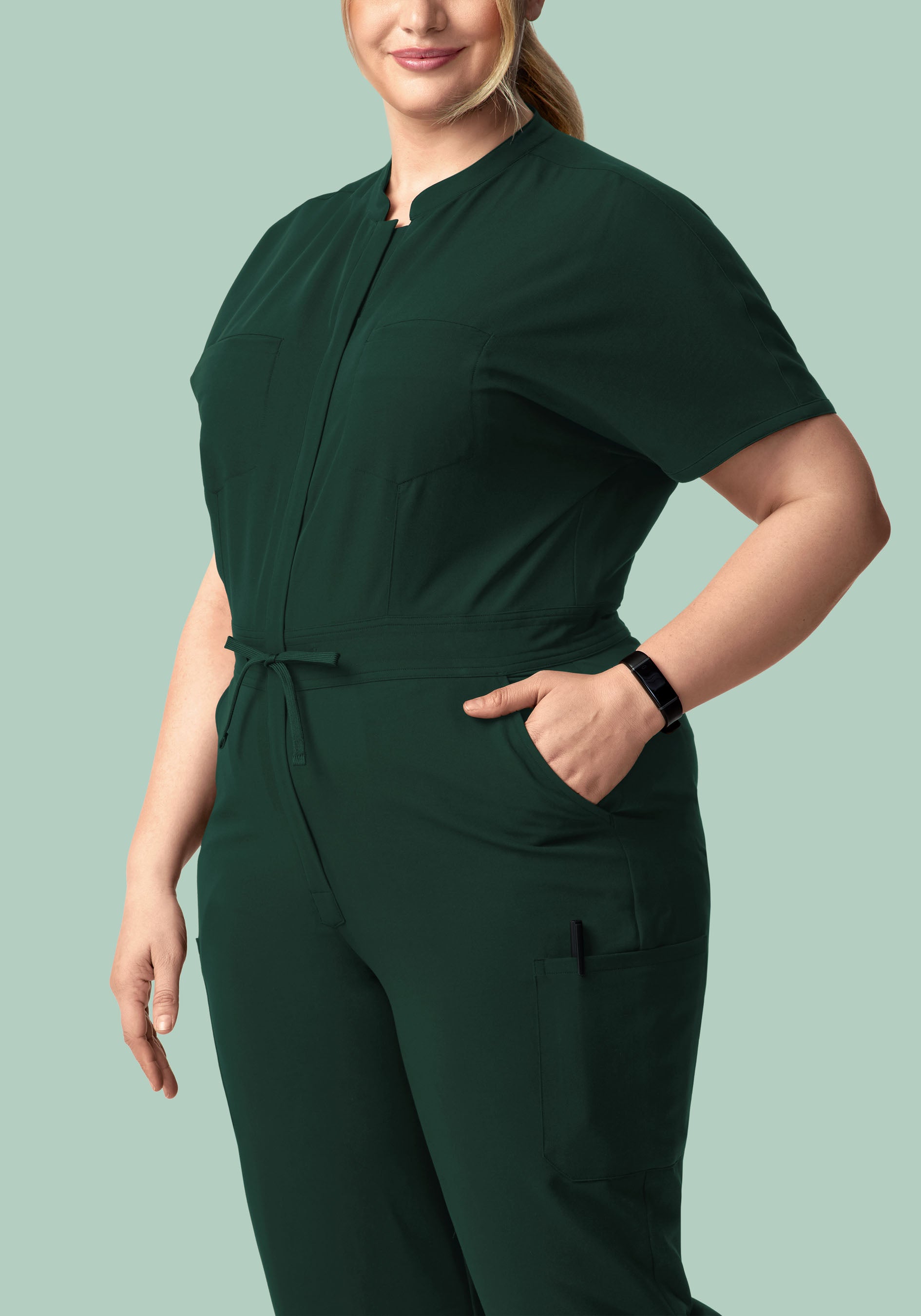 Mandarin Dolman Cargo Jumpsuit Midnight Green