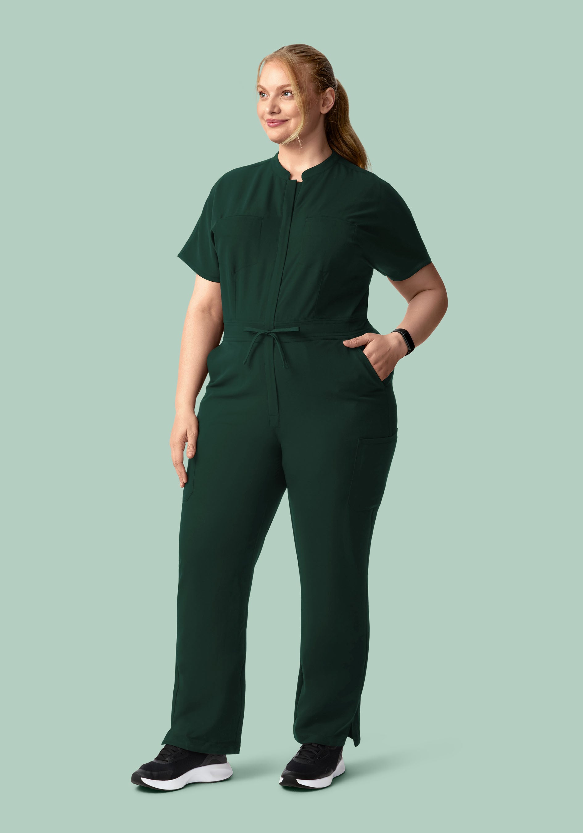 Mandarin Dolman Cargo Jumpsuit Midnight Green