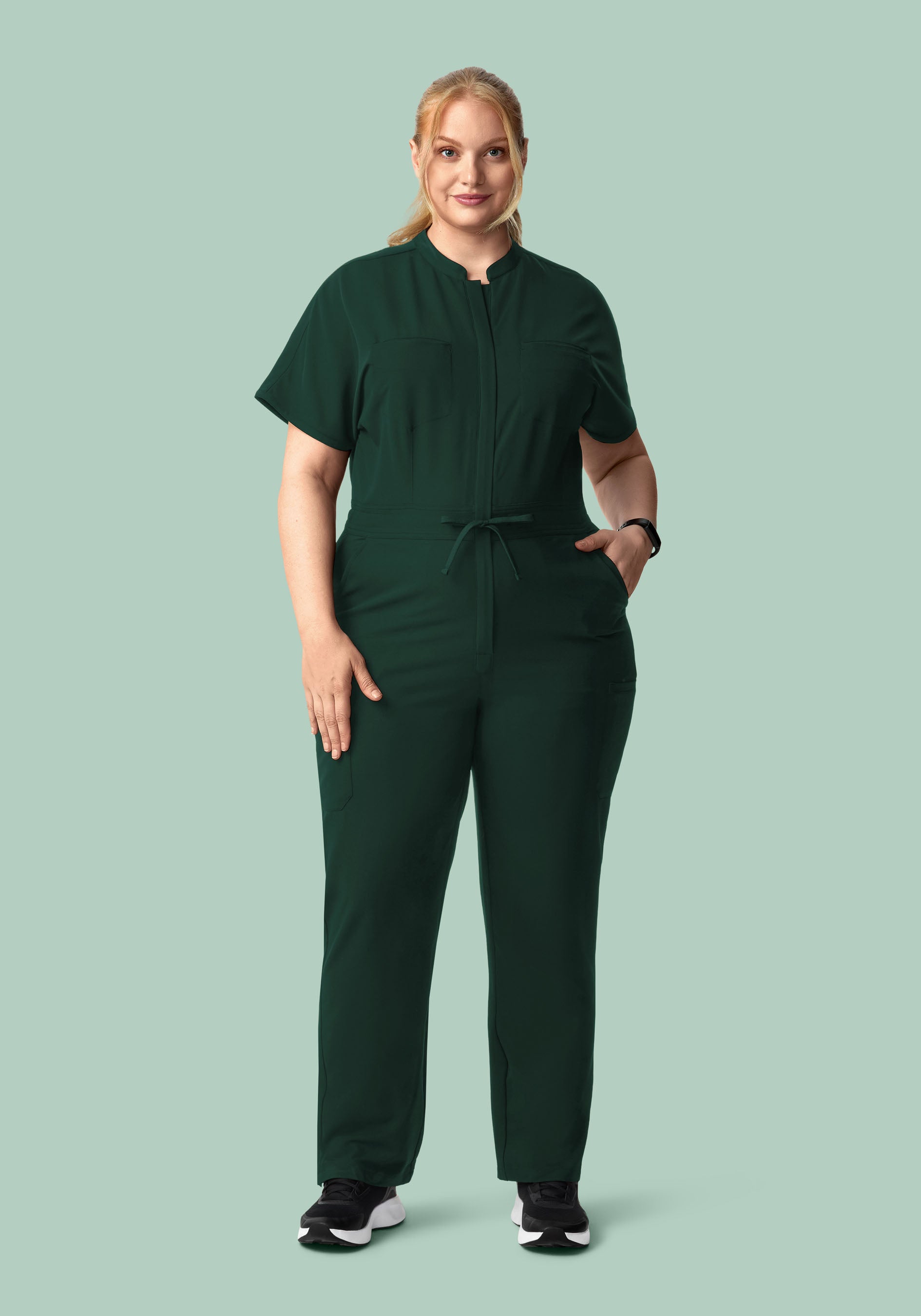 Mandarin Dolman Cargo Jumpsuit Midnight Green