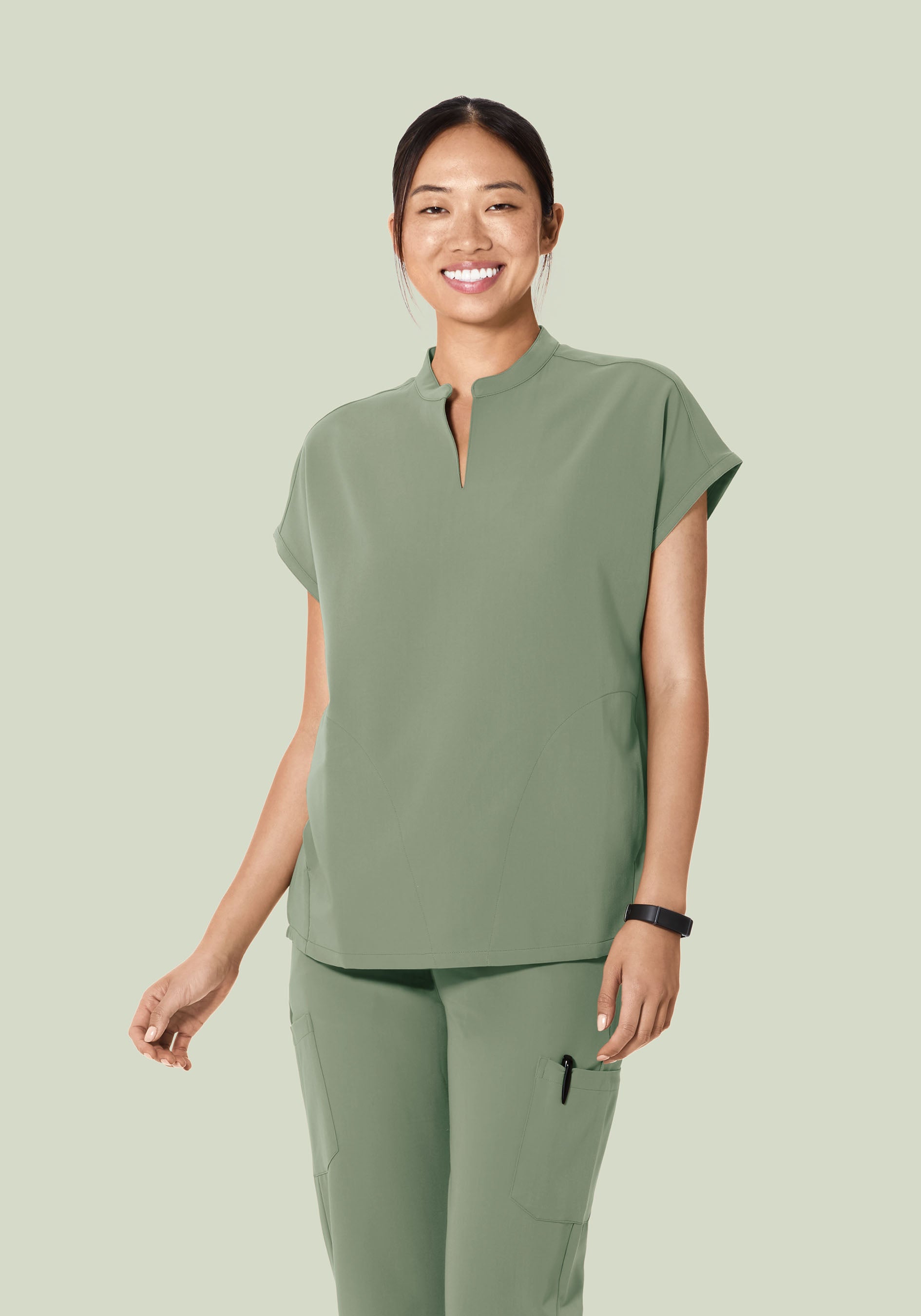 Women's Oversized Mandarin Dolman Scrub Top - Cool Sage | Mandala