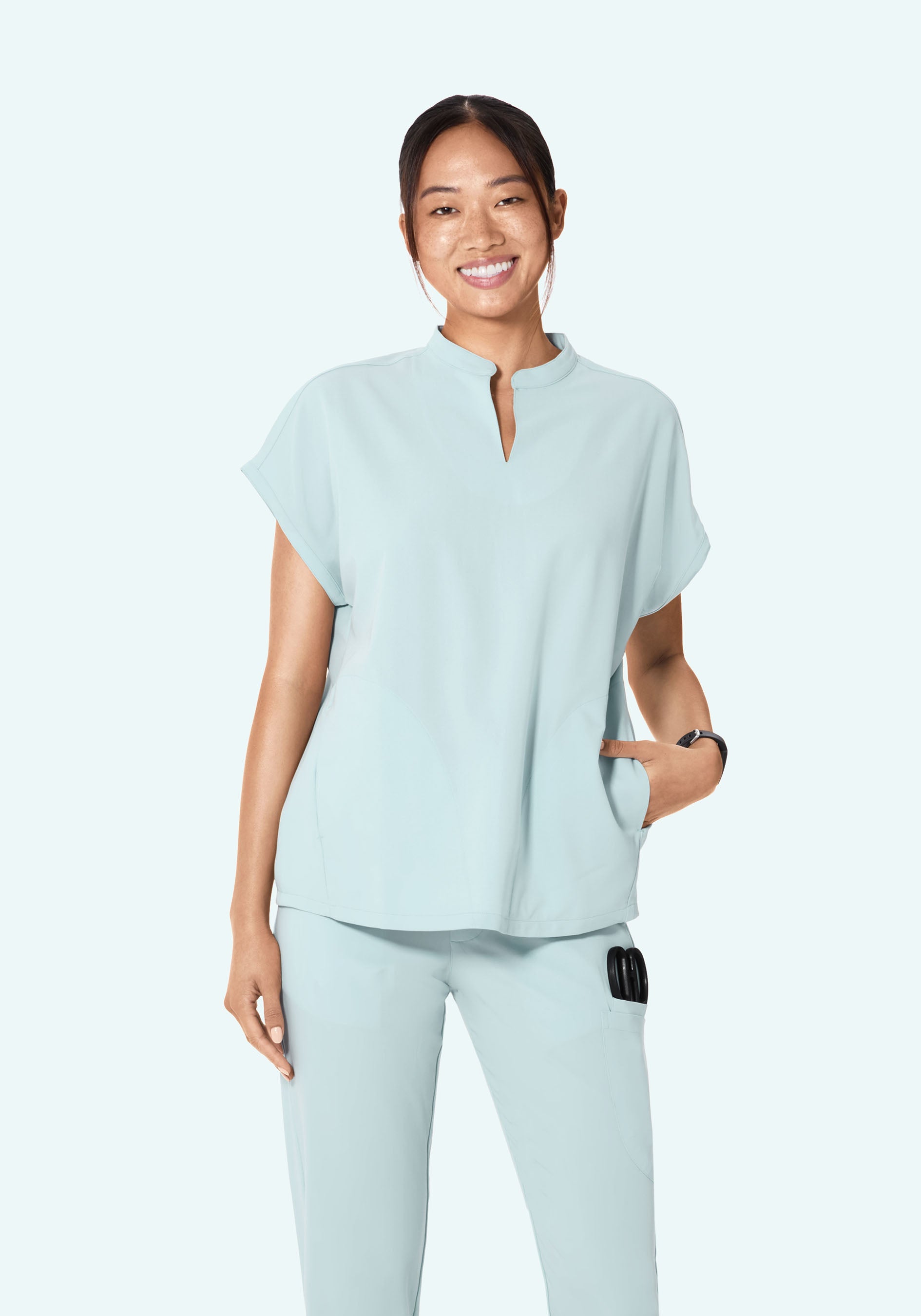 Women's Oversized Mandarin Dolman Scrub Top - Sky | Mandala Scrubs