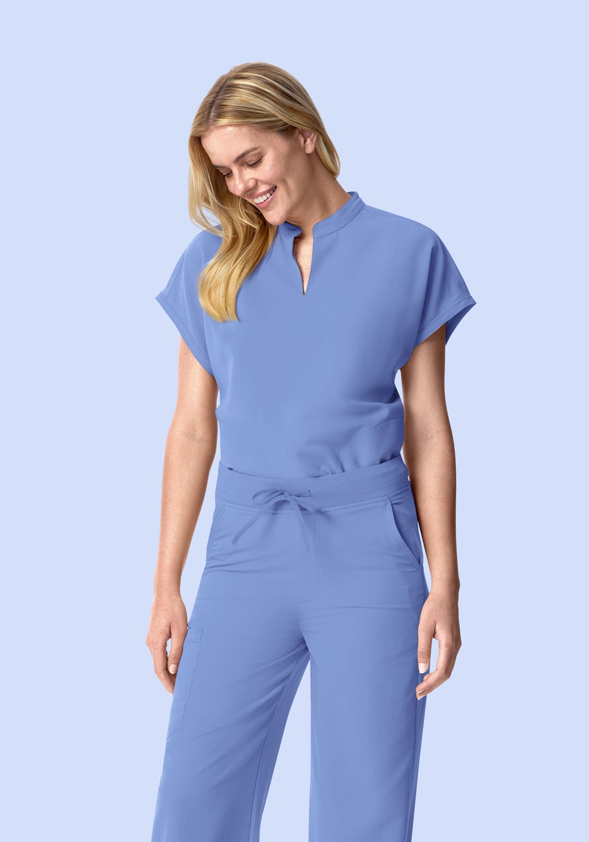 Mandarin Dolman Top Coastline Blue
