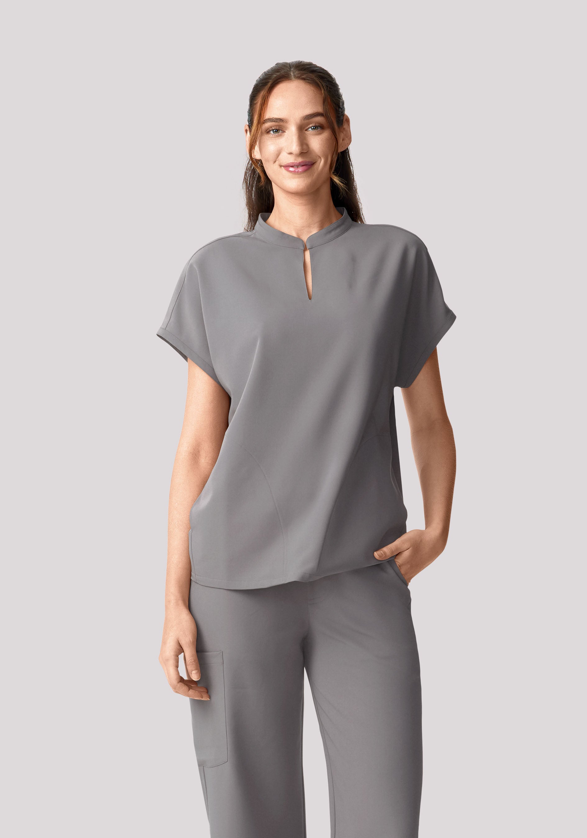 メーマン Women's Oversized Mandarin Dolman Top - Oslo Gray | Mandala Scrubs