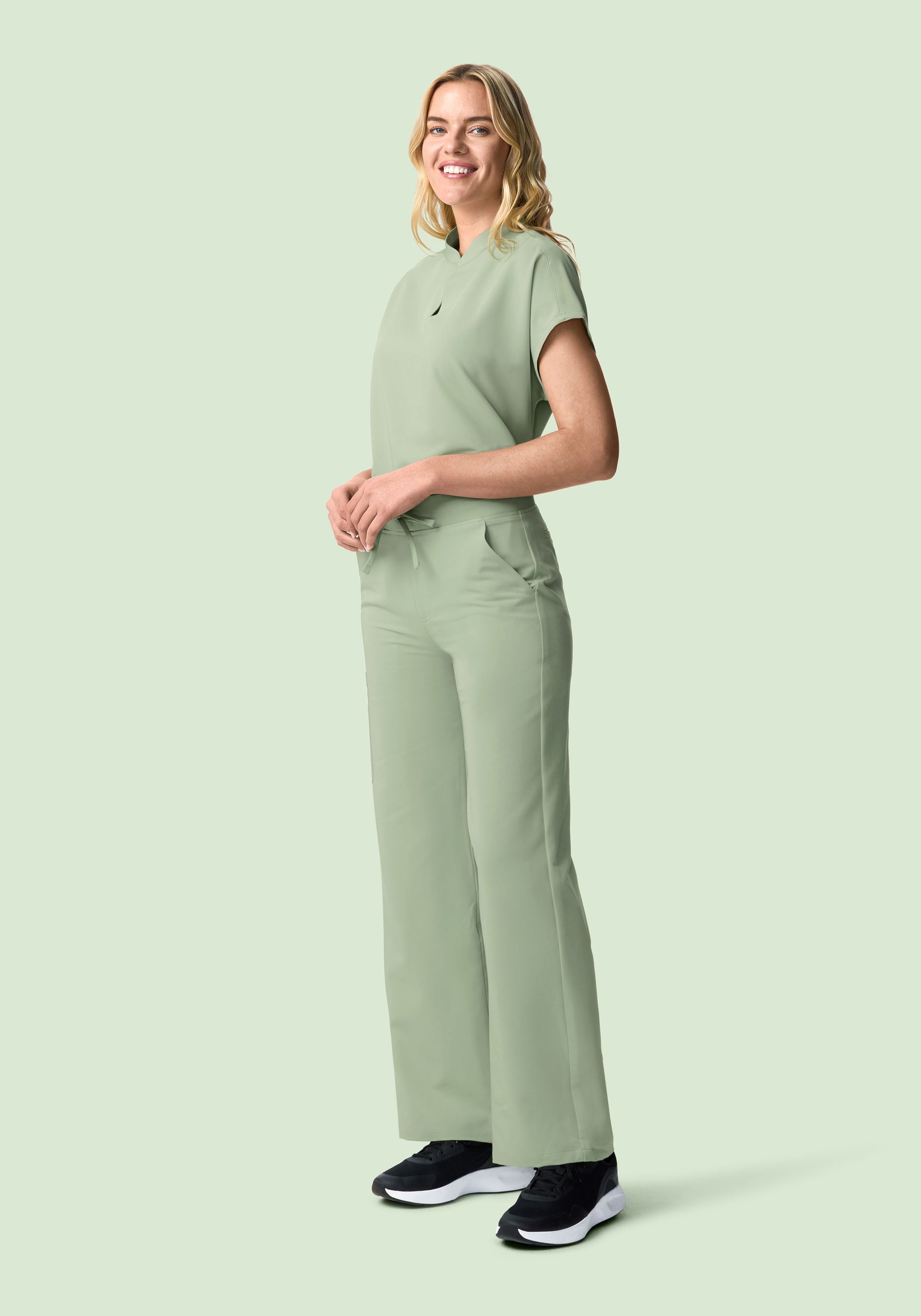 High Waisted Wide Leg Green Tea