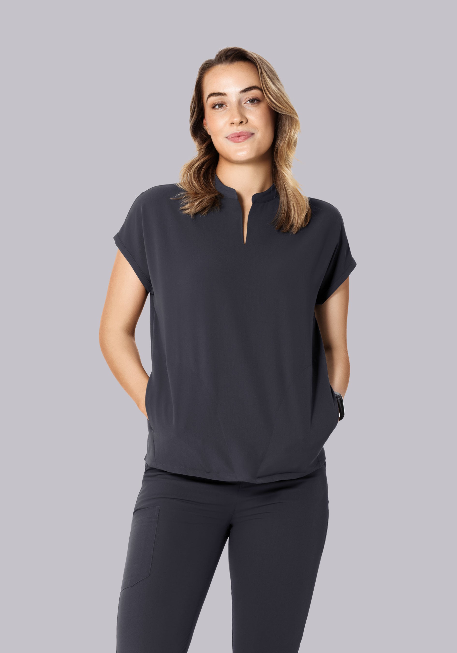 Women's Oversized Mandarin Dolman Top - Pewter | Mandala Scrubs