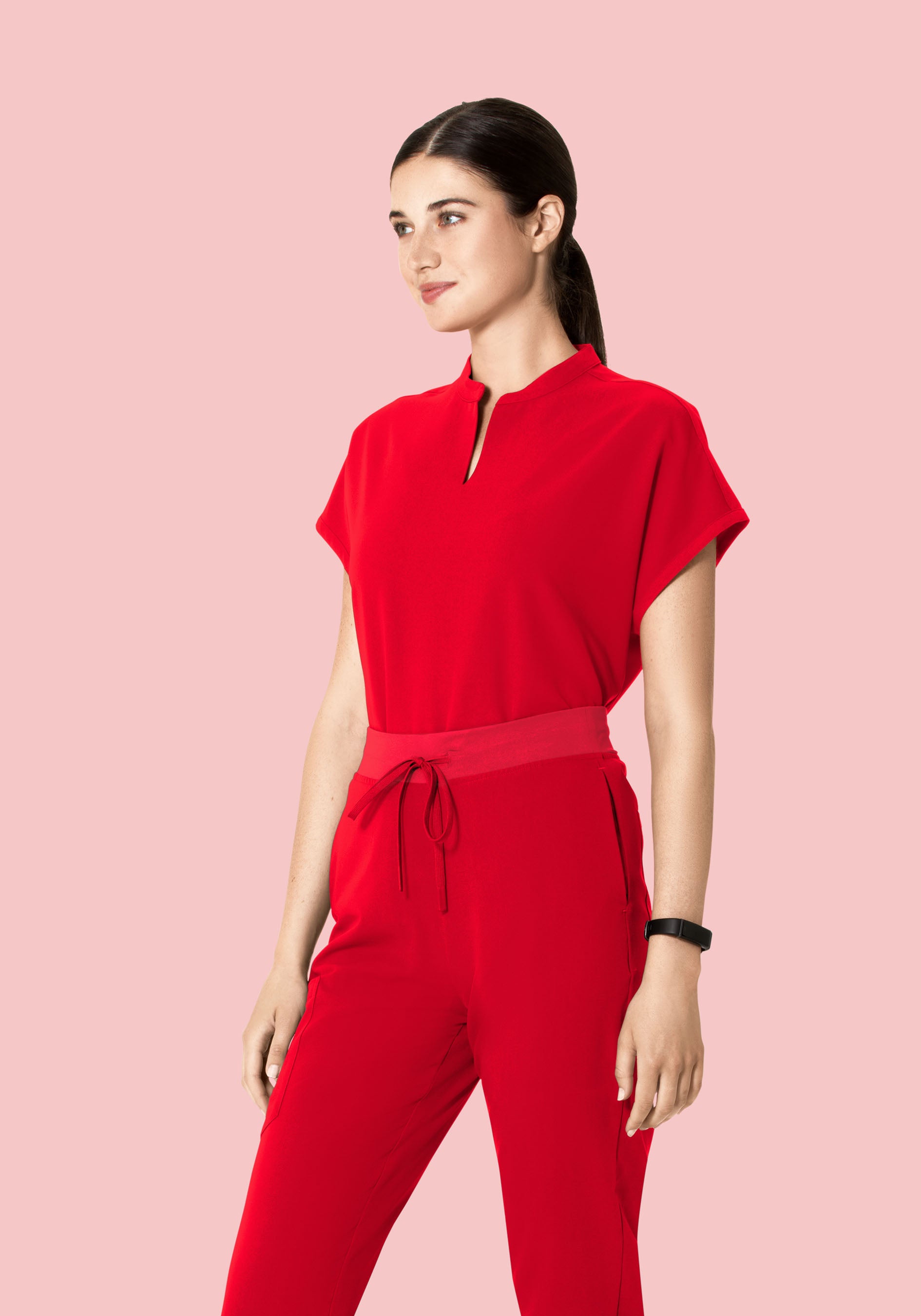 Women's Oversized Mandarin Dolman Scrub Top - Candy Red | Mandala
