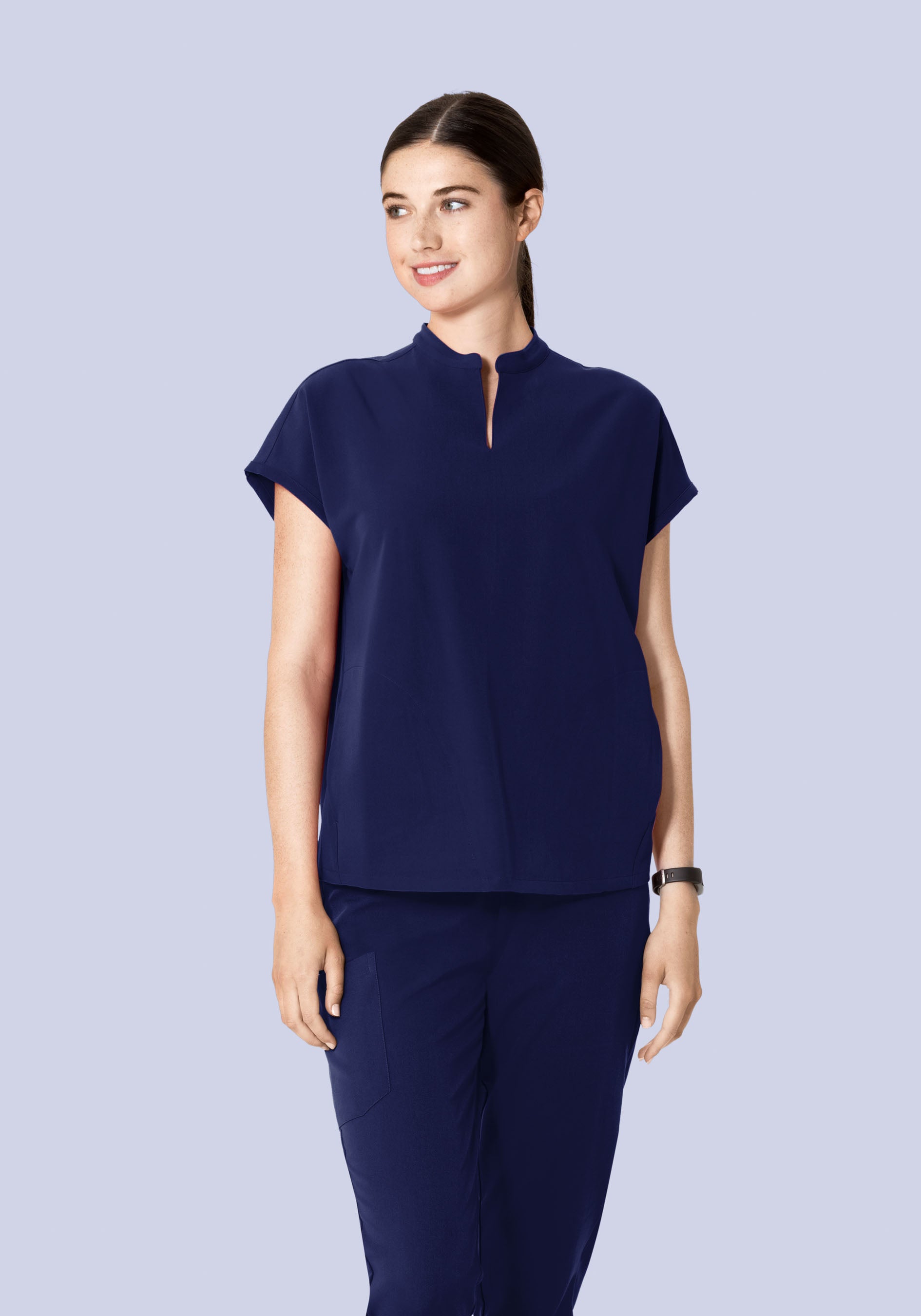 Women's Oversized Mandarin Dolman Scrub Top - Navy | Mandala Scrubs
