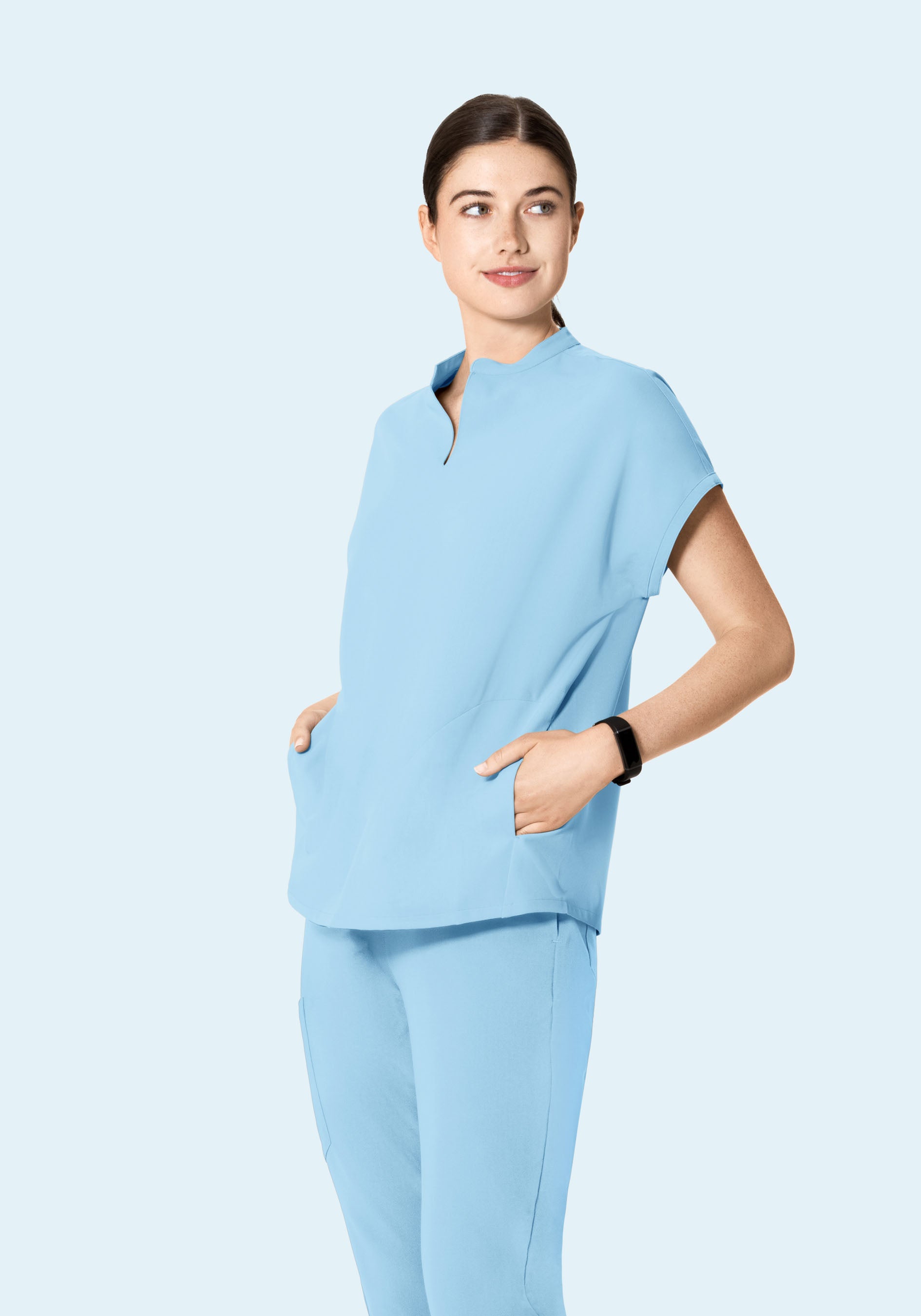 Women's Oversized Mandarin Dolman Scrub Top - Nordic Blue
