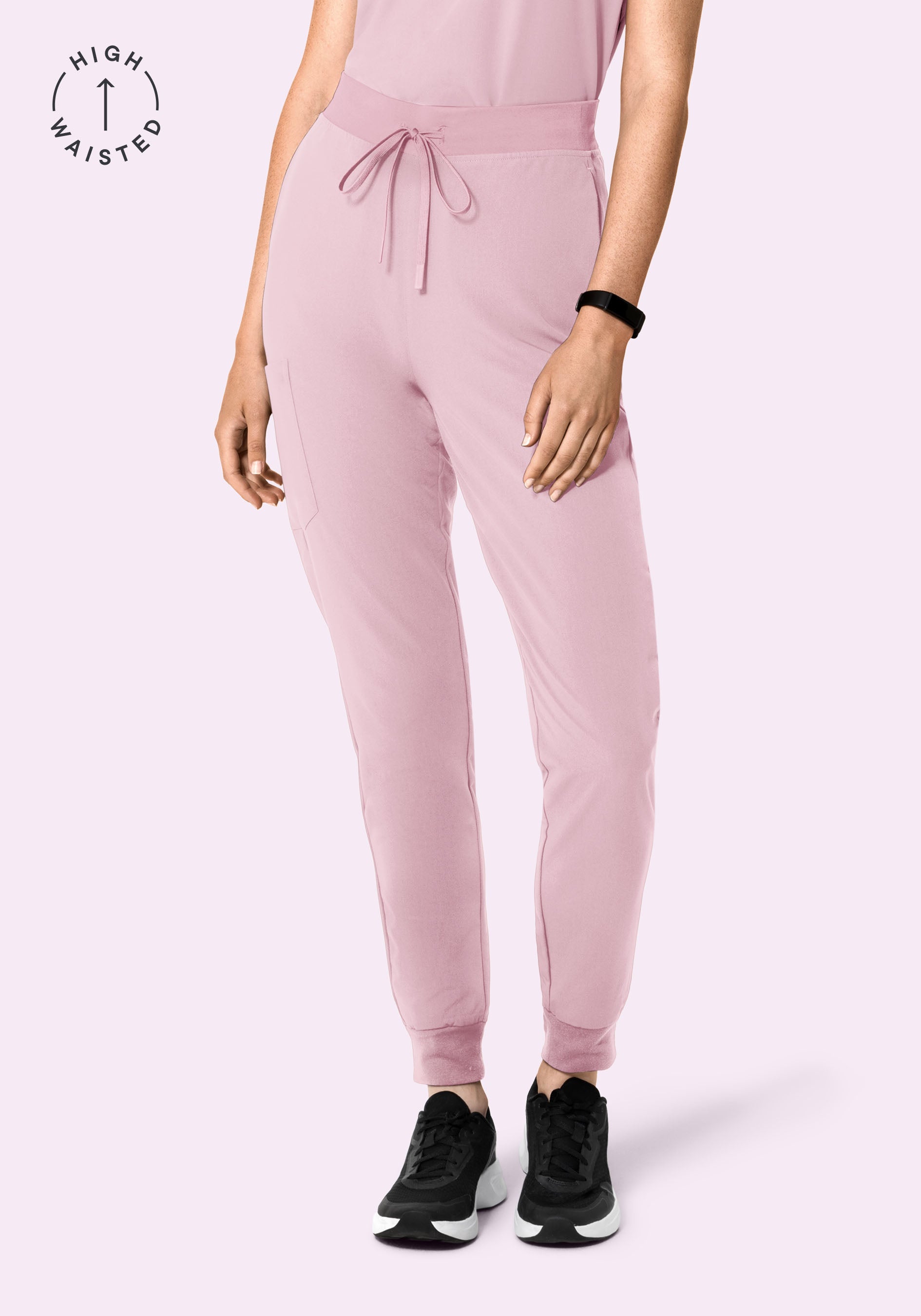 Women's High Waisted Joggers - Pink Pearl | Mandala Scrubs
