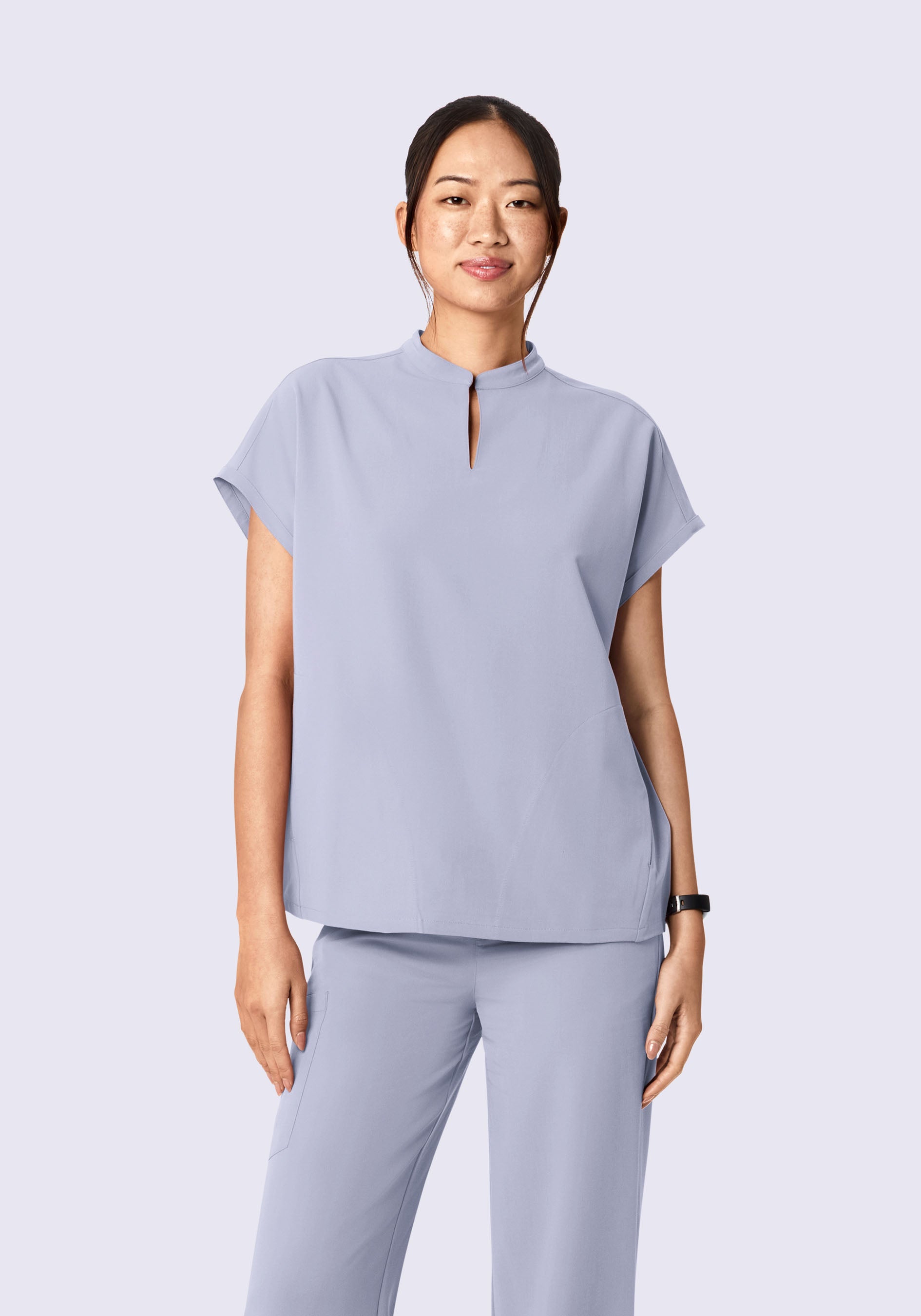 Women's Oversized Mandarin Dolman Scrub Top - Wisteria | Mandala