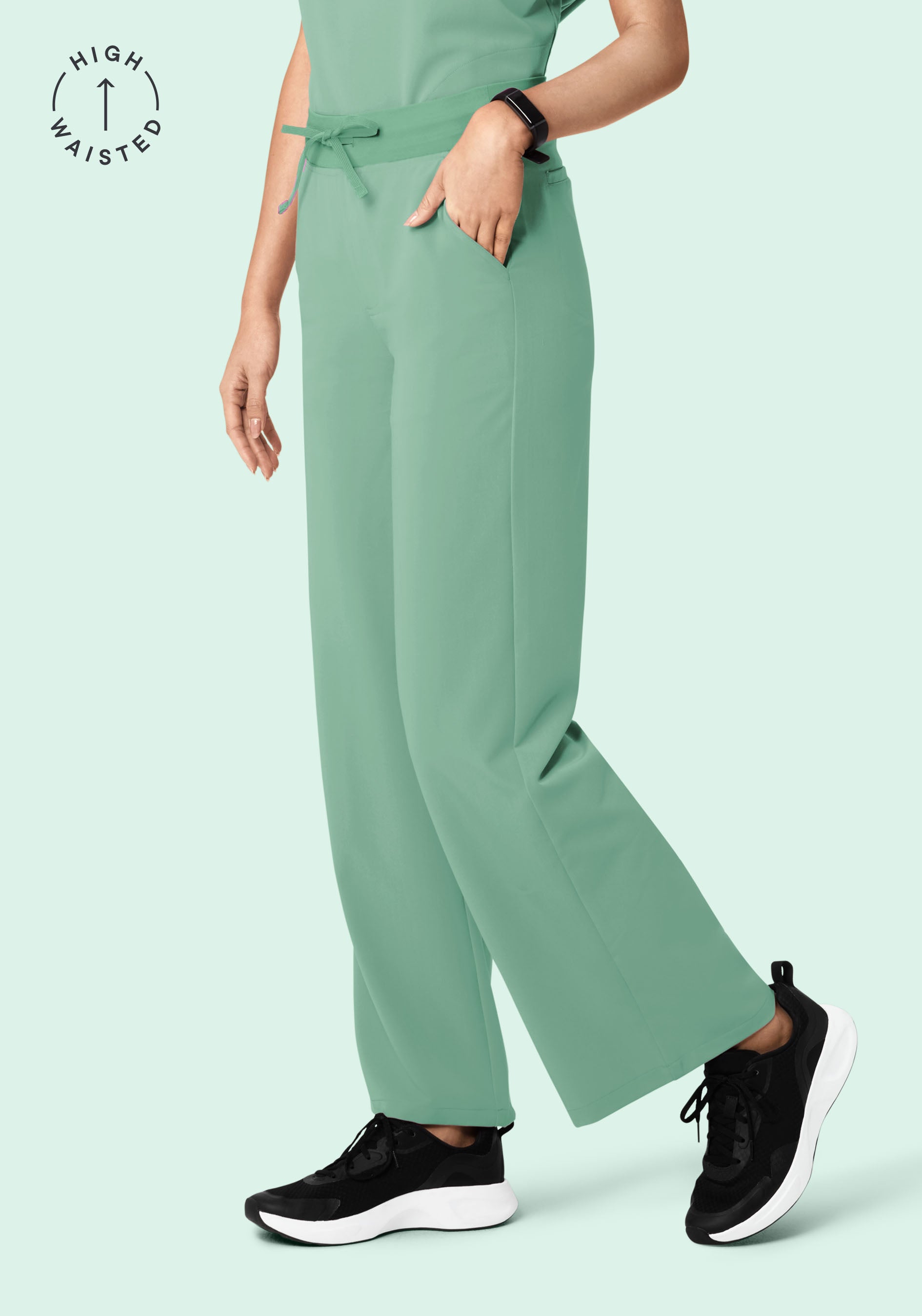 Women's High Waisted Wide Leg Scrub Pants - Jade | Mandala Scrubs