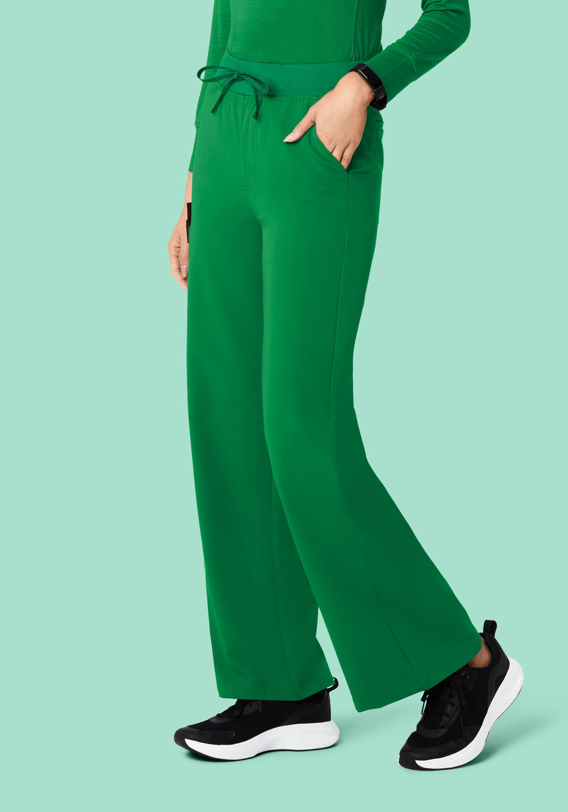 Women's High Waisted Wide Leg Scrub Pants - Emerald | Mandala Scrubs