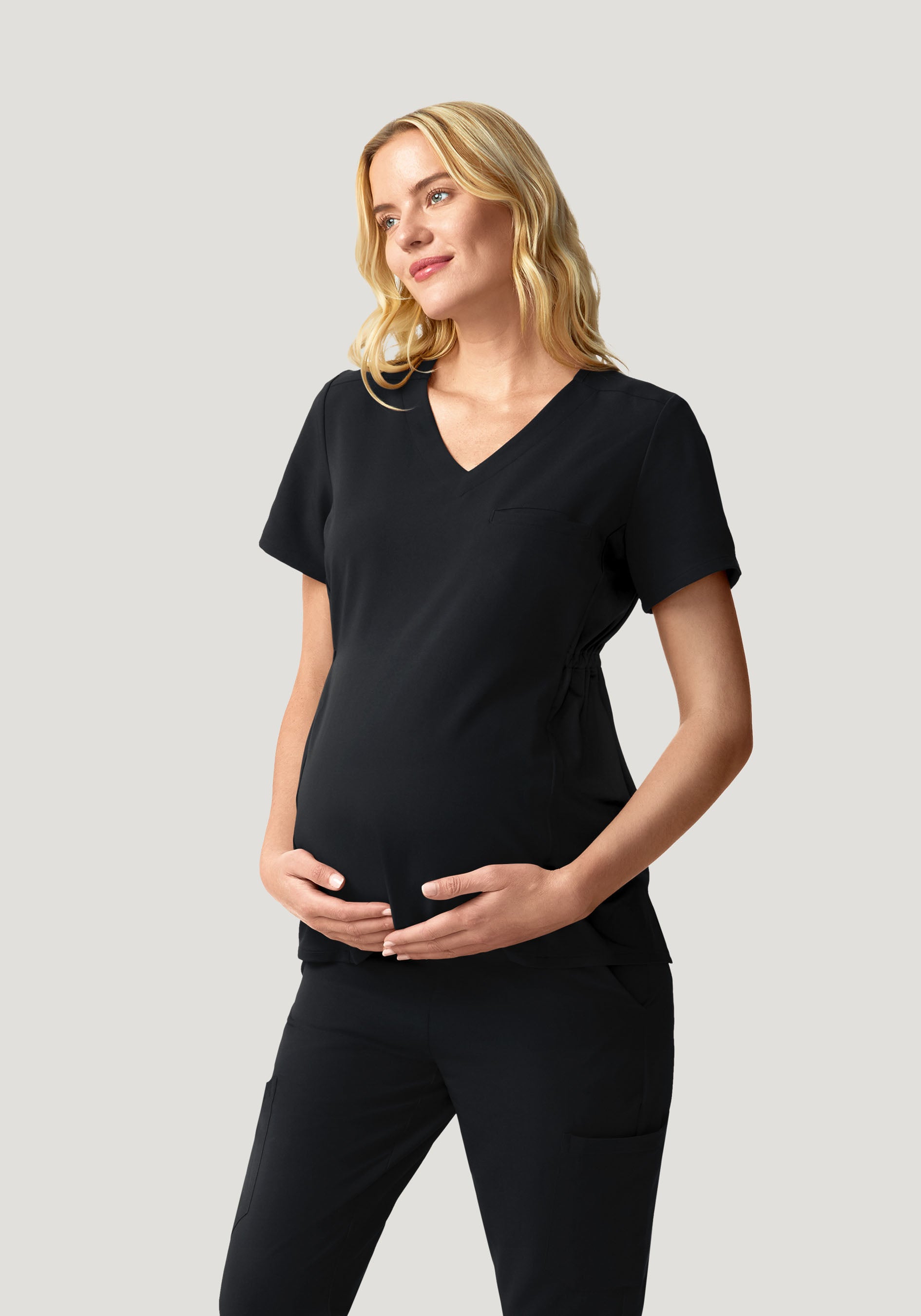 Women's Maternity Side-Stretch V-Neck Top - Black | Mandala Scrubs