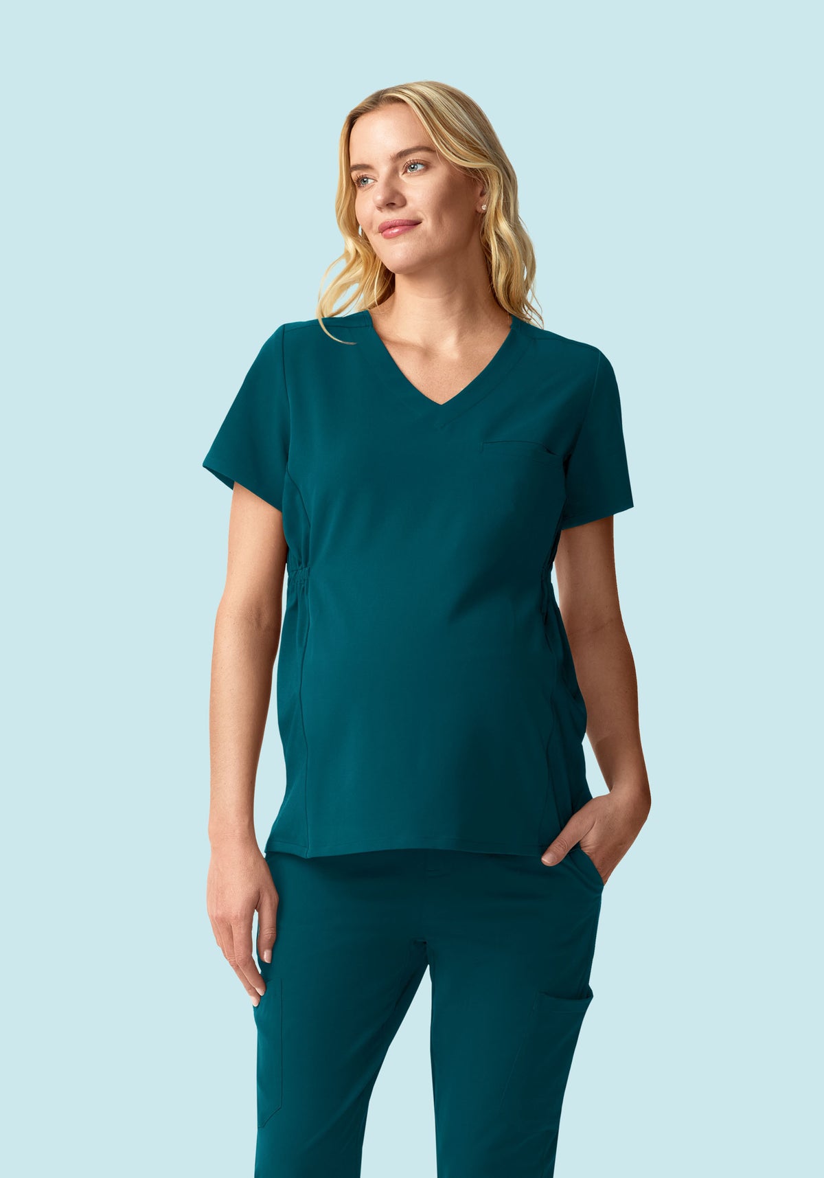 Maternity Side-Stretch V-Neck Top Caribbean Blue