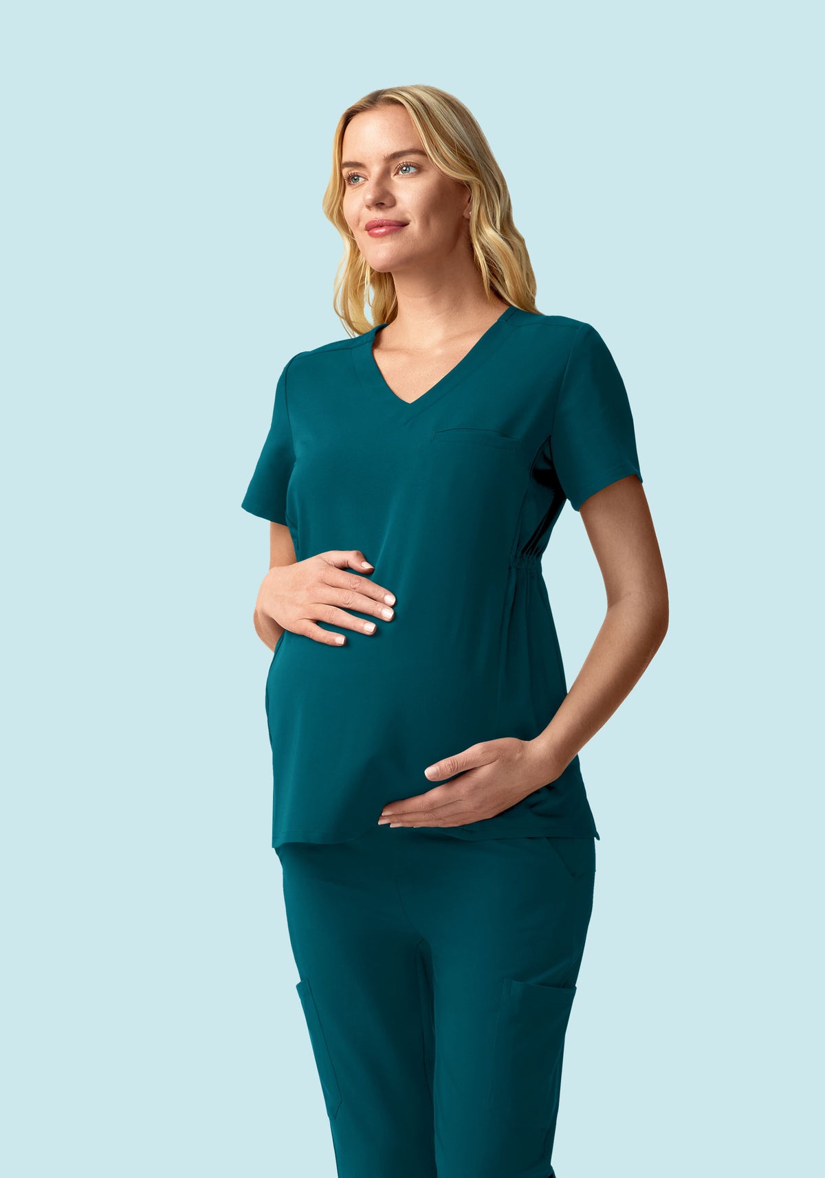 Maternity Side-Stretch V-Neck Top Caribbean Blue