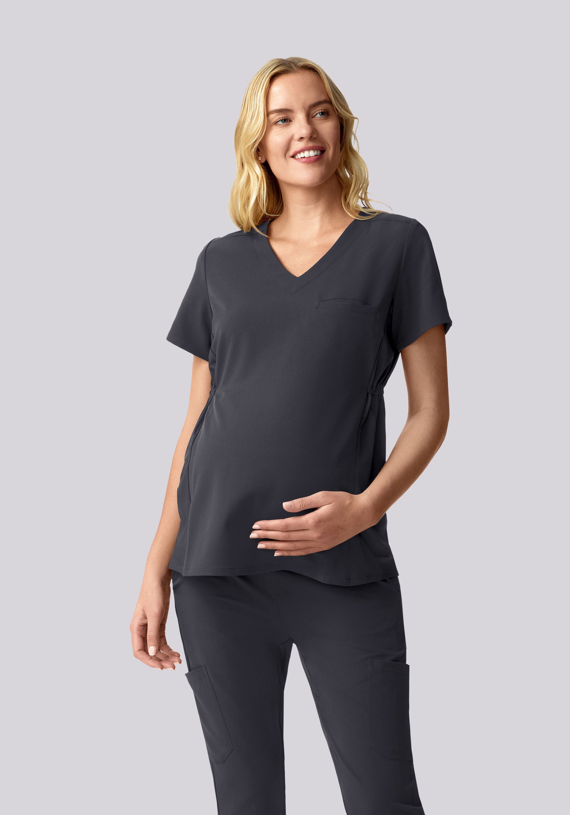 Maternity Side-Stretch V-Neck Top Pewter