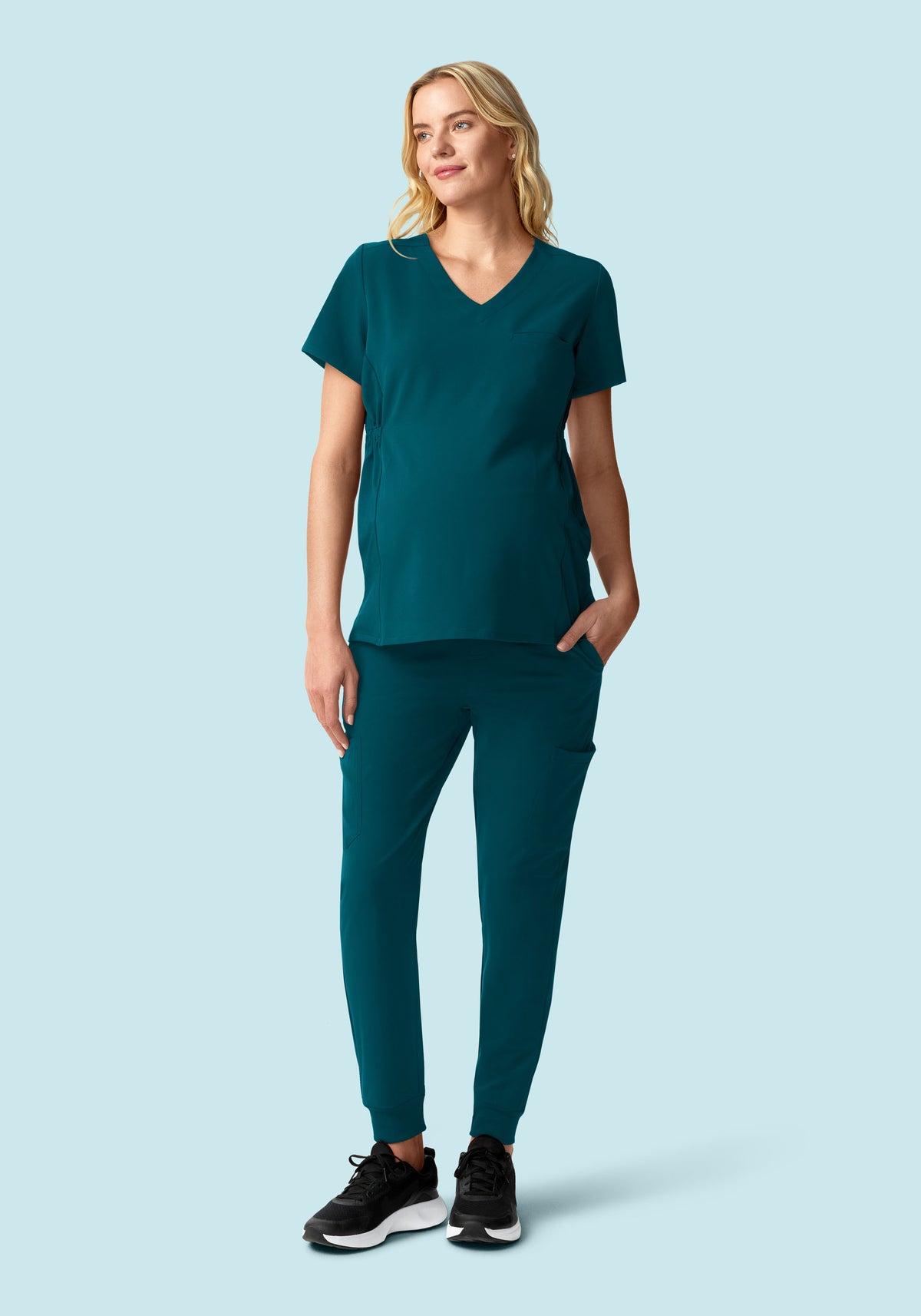 Maternity Side-Stretch V-Neck Top Caribbean Blue