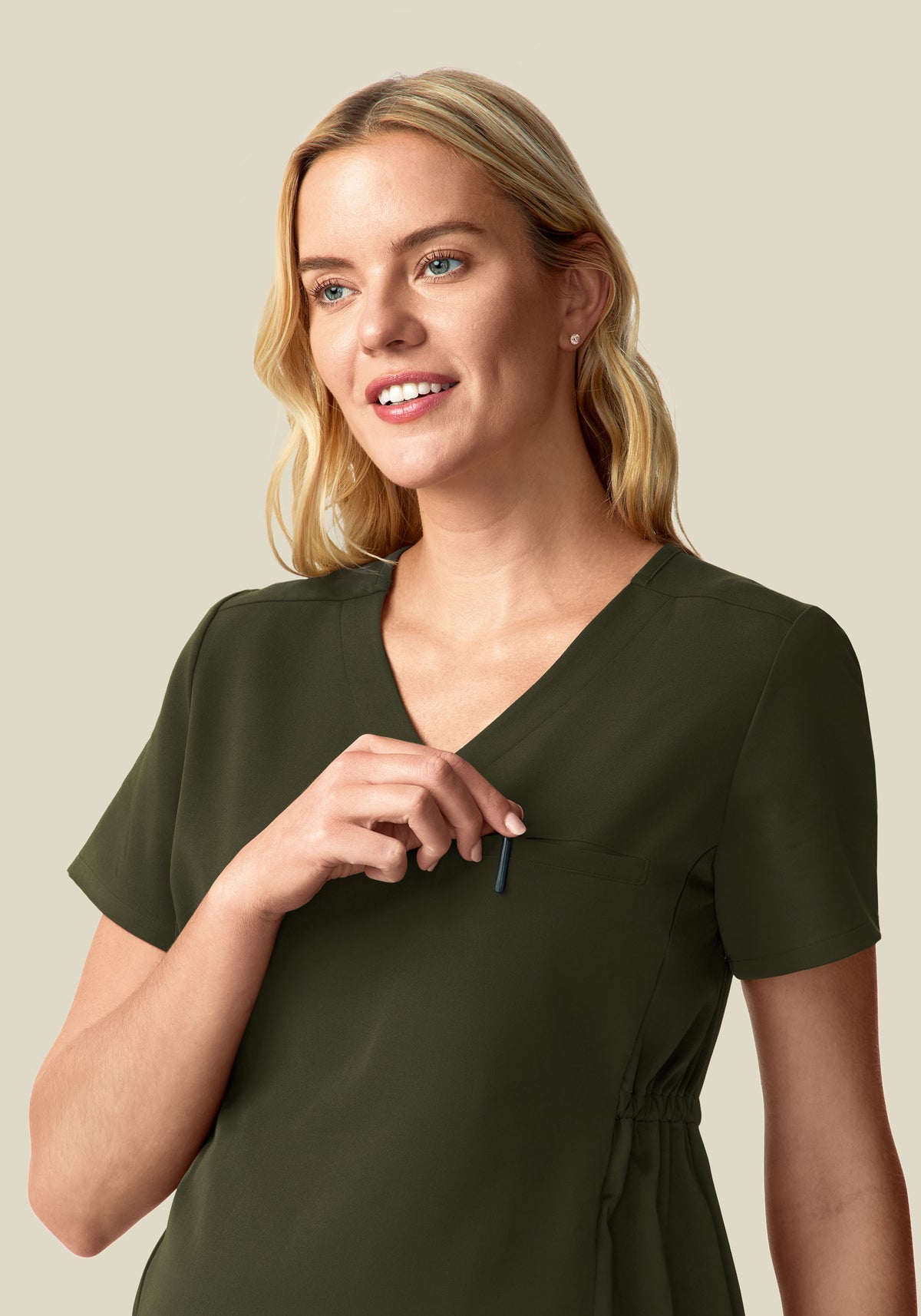 Maternity Side-Stretch V-Neck Top Olive