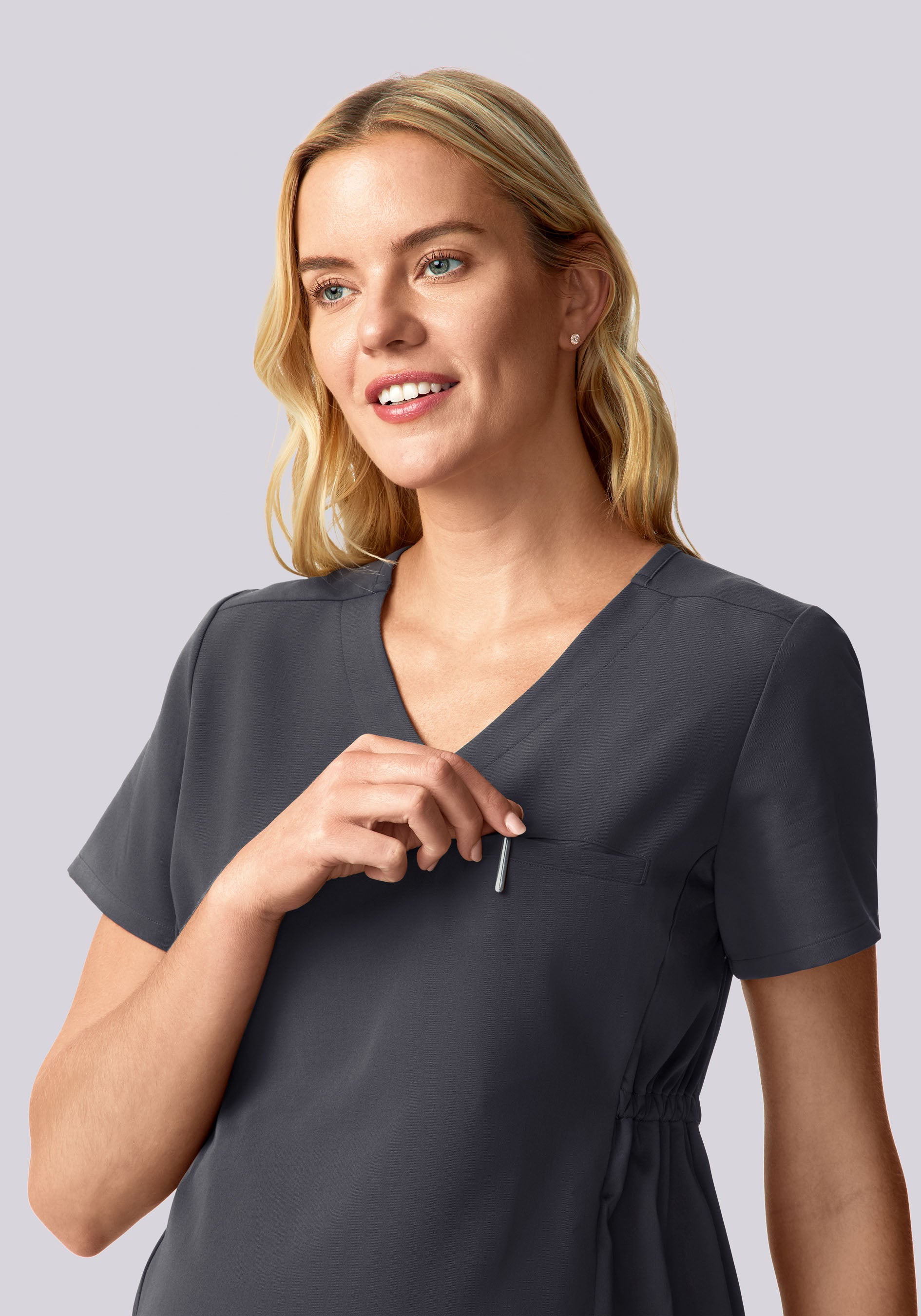 Maternity Side-Stretch V-Neck Top Pewter