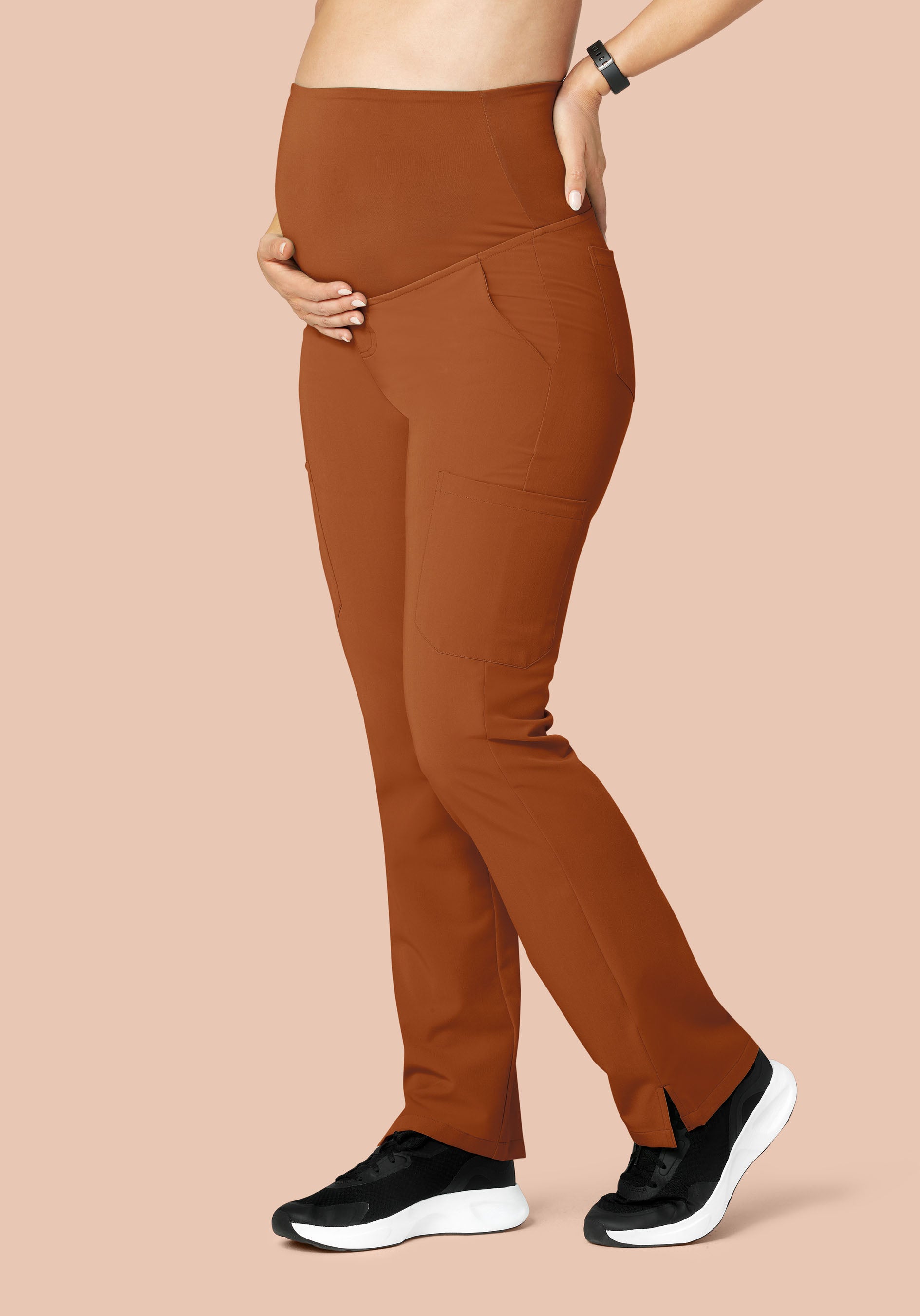 Women's Maternity Straight Leg Cargo Scrub Pants - Roasted Pecan