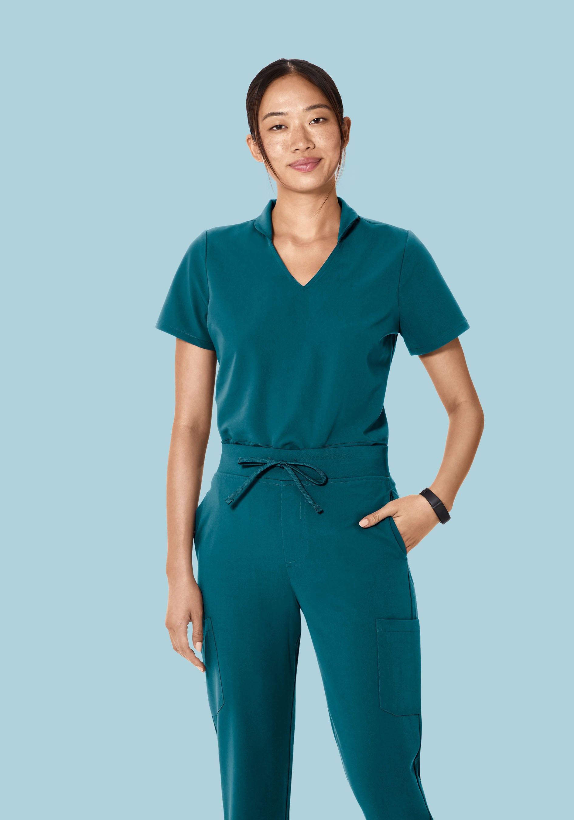 Multi Wear Collar Top Caribbean Blue