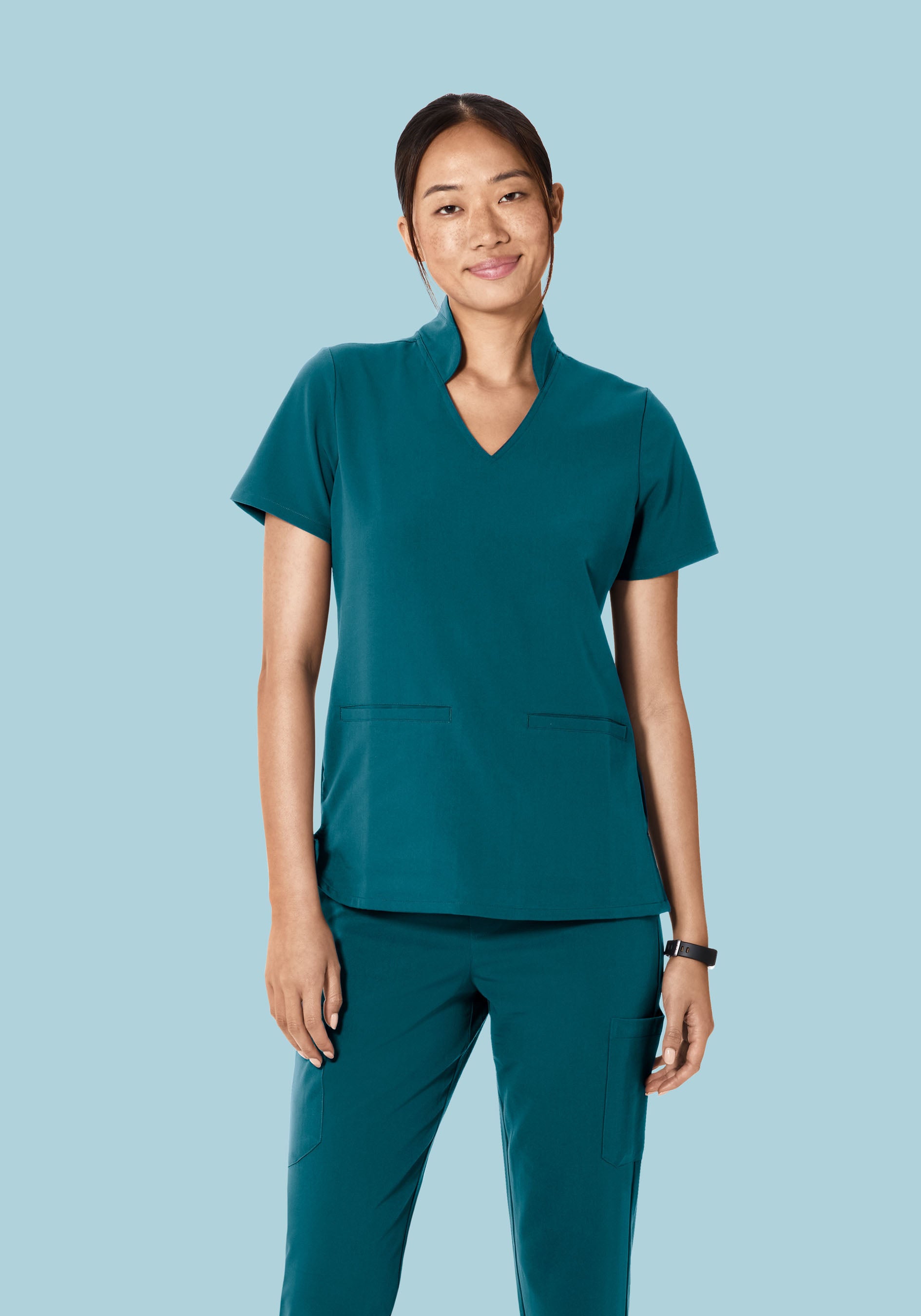 Multi Wear Collar Top Caribbean Blue