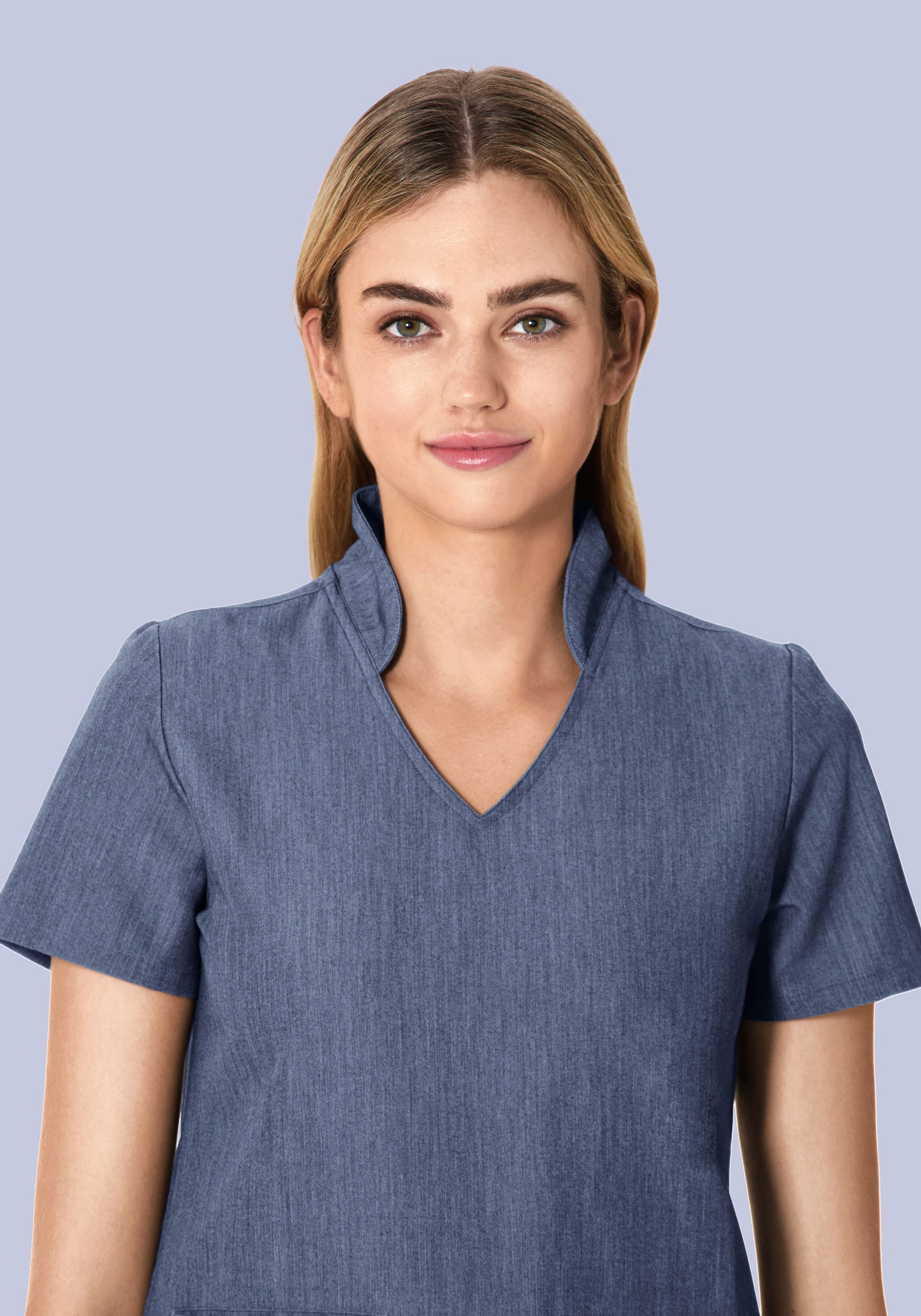 Multi Wear Collar Top Heather Denim