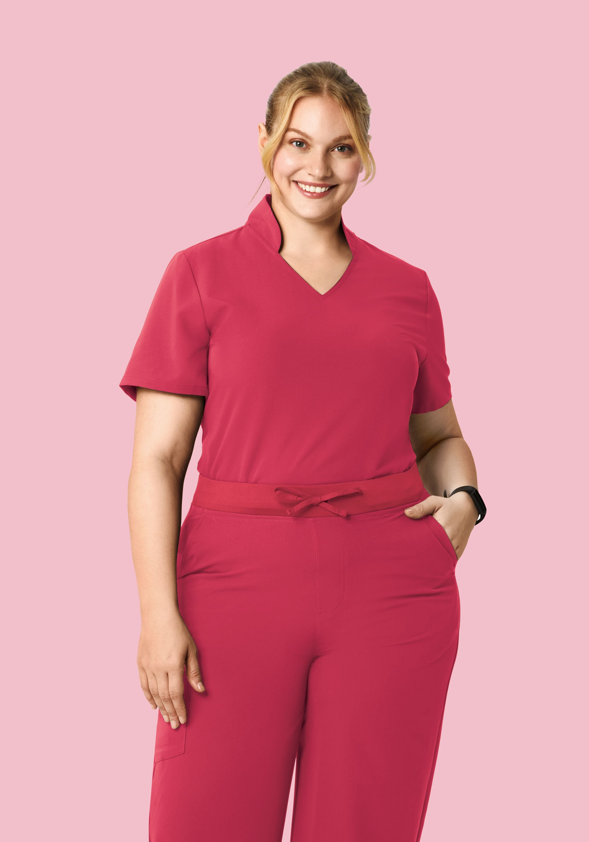 Multi Wear Collar Top Deep Rose
